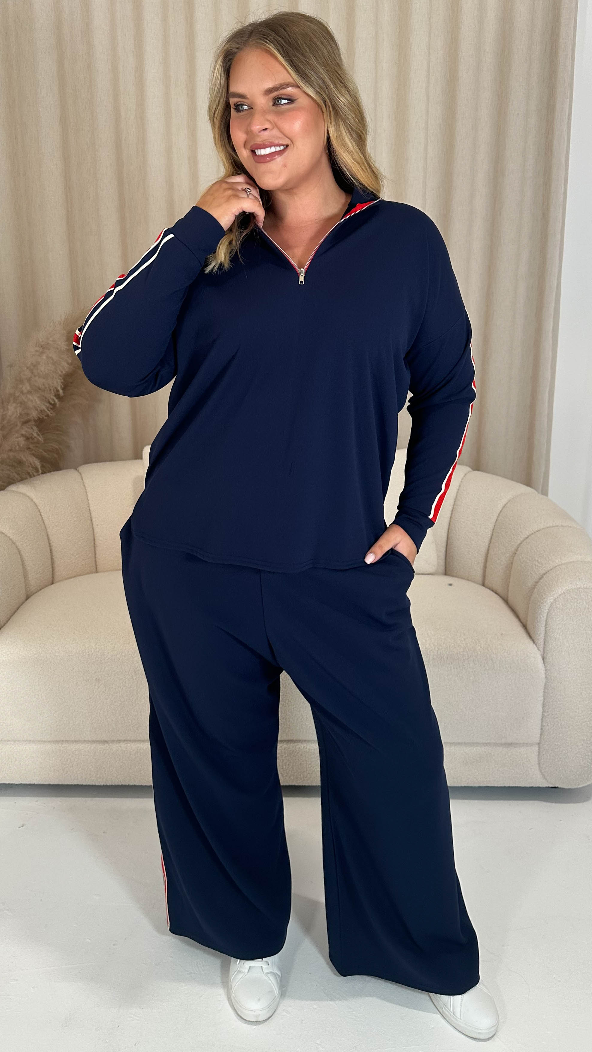 CurveWow Tape Wide Leg Trouser Navy