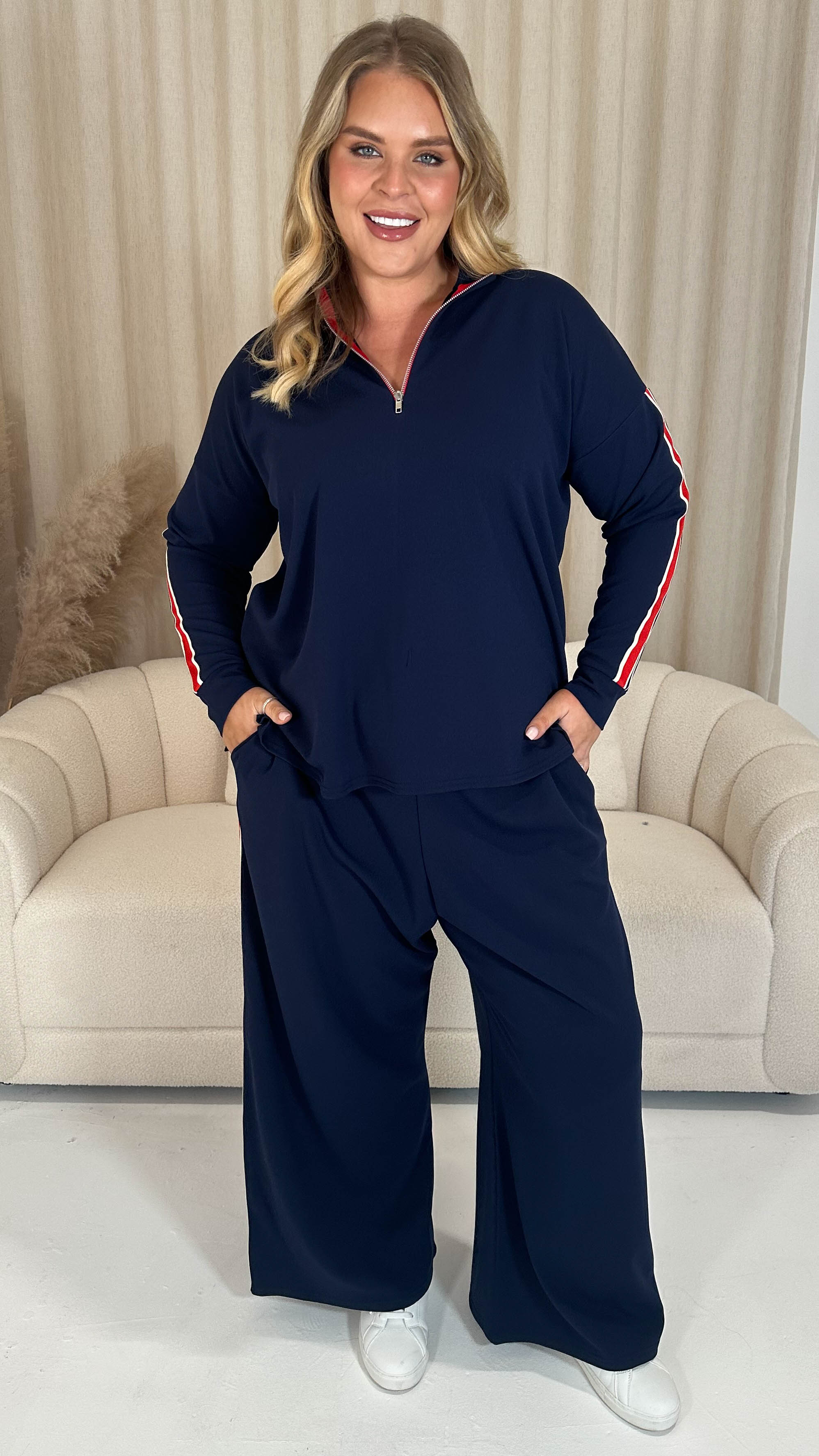 CurveWow Tape Wide Leg Trouser Navy