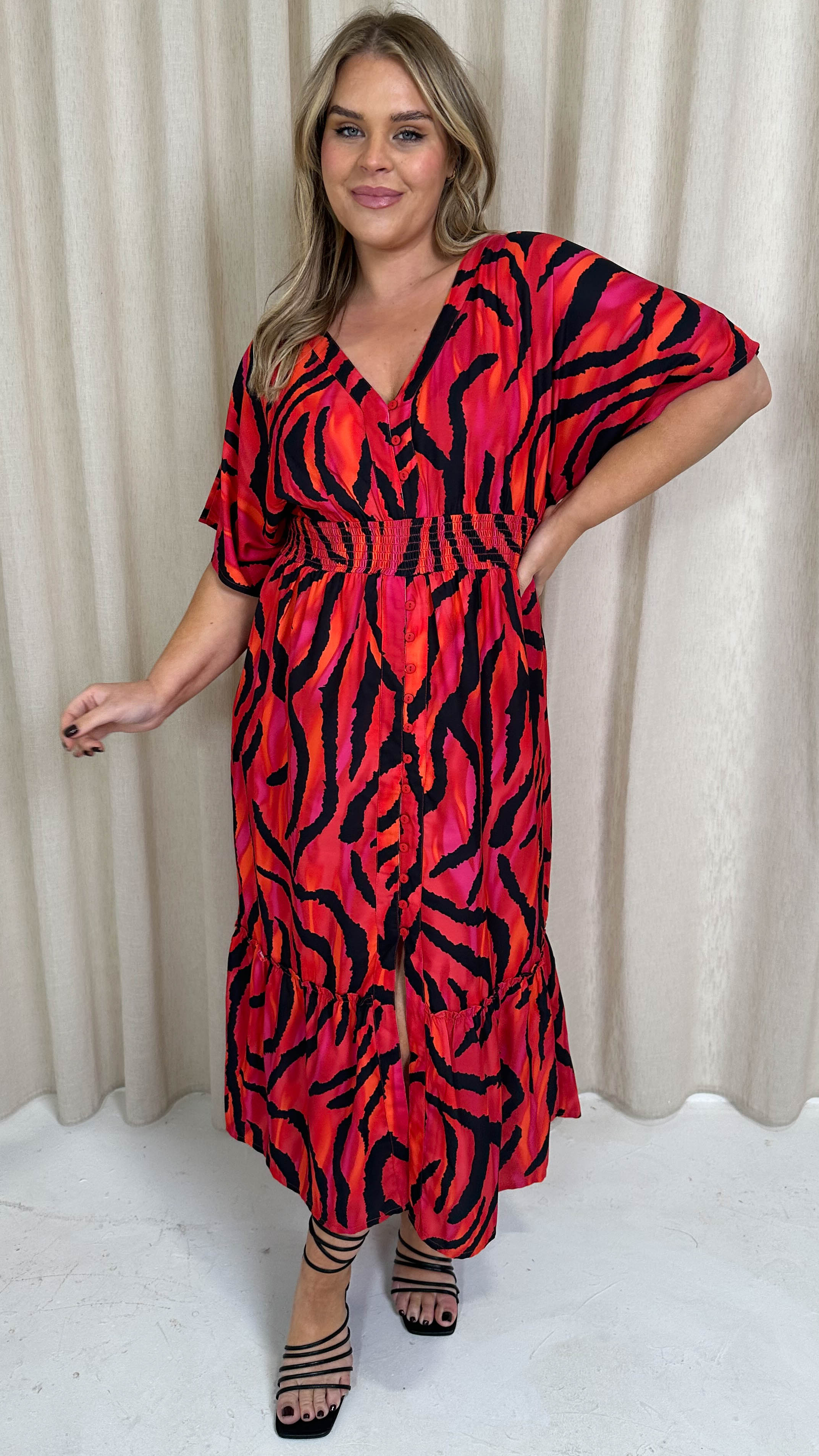 CurveWow Kimono Midaxi Dress Pink Zebra