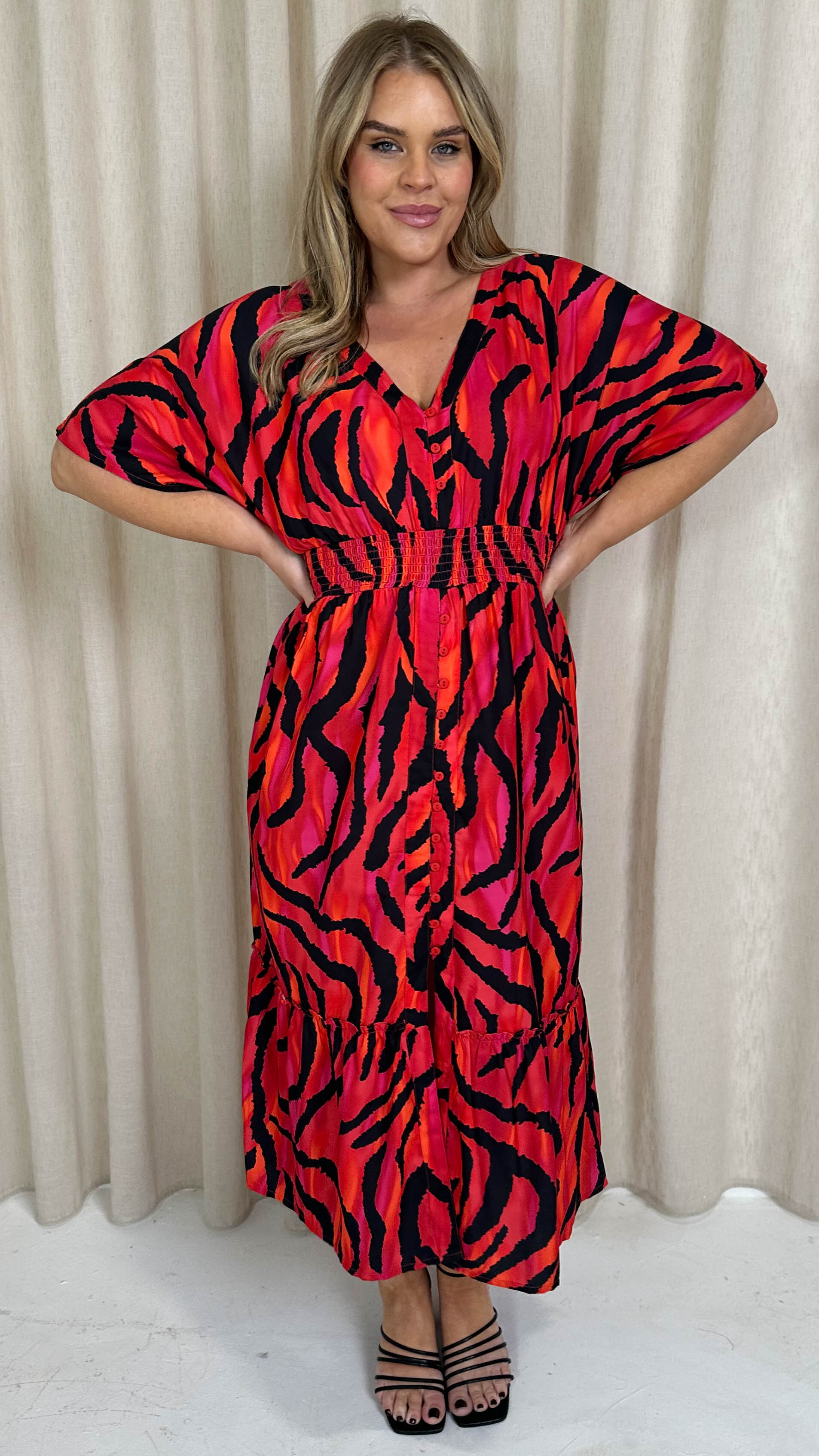 CurveWow Kimono Midaxi Dress Pink Zebra