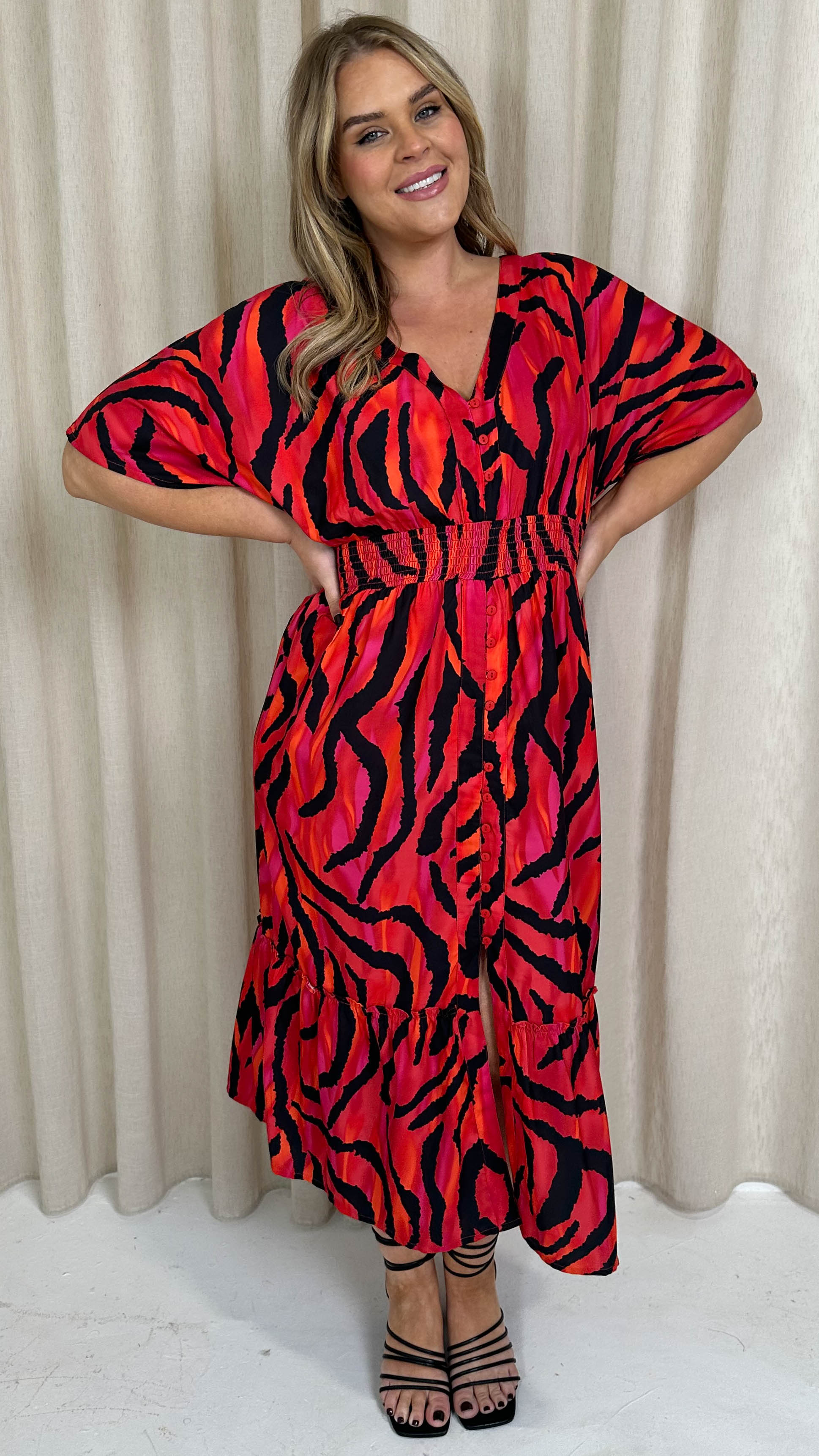 CurveWow Kimono Midaxi Dress Pink Zebra