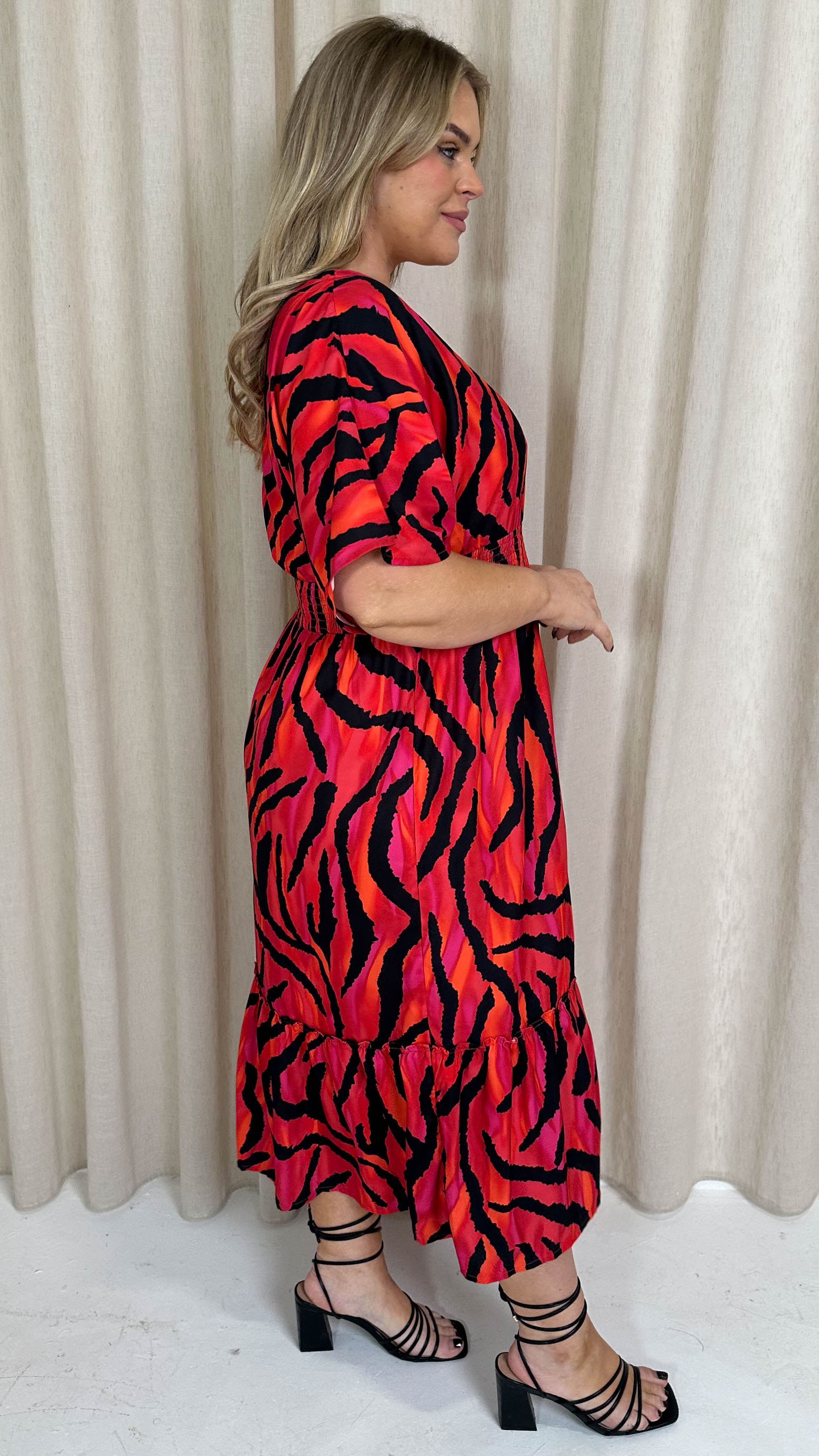 CurveWow Kimono Midaxi Dress Pink Zebra