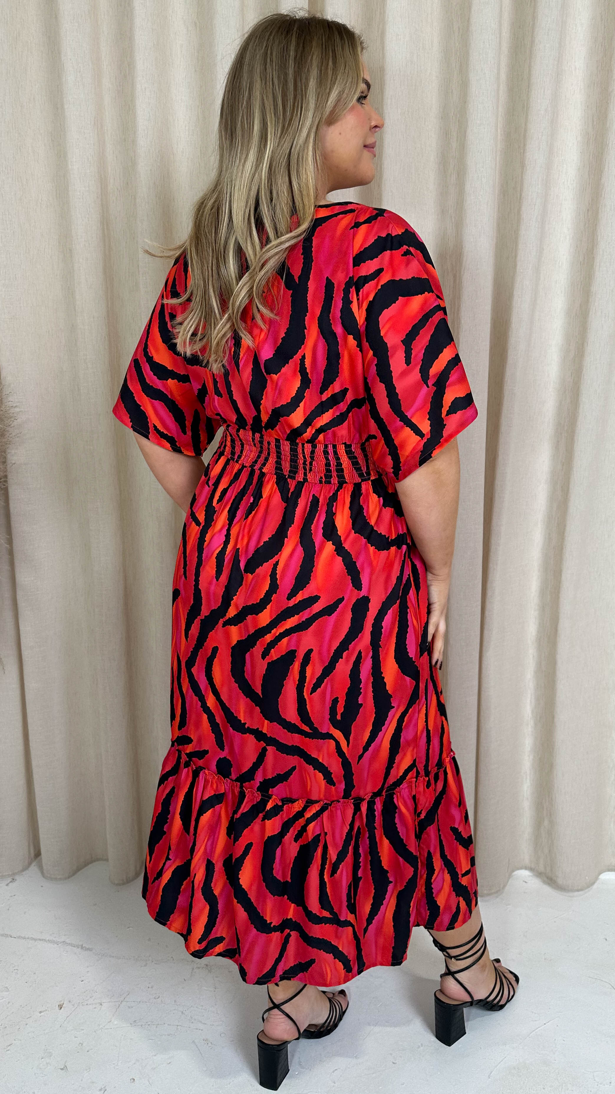 CurveWow Kimono Midaxi Dress Pink Zebra