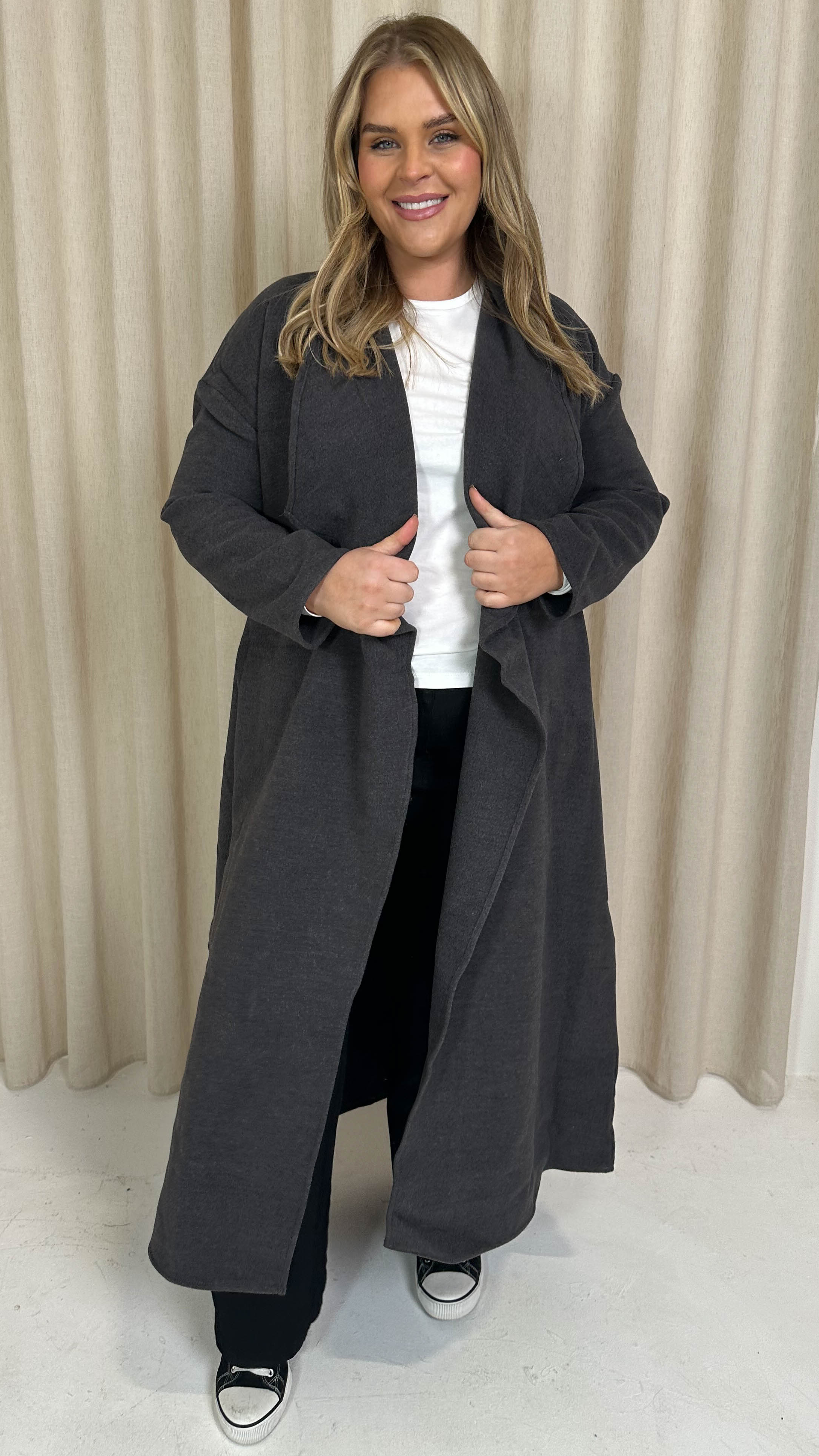 CurveWow Waterfall Maxi Coat Charcoal Grey