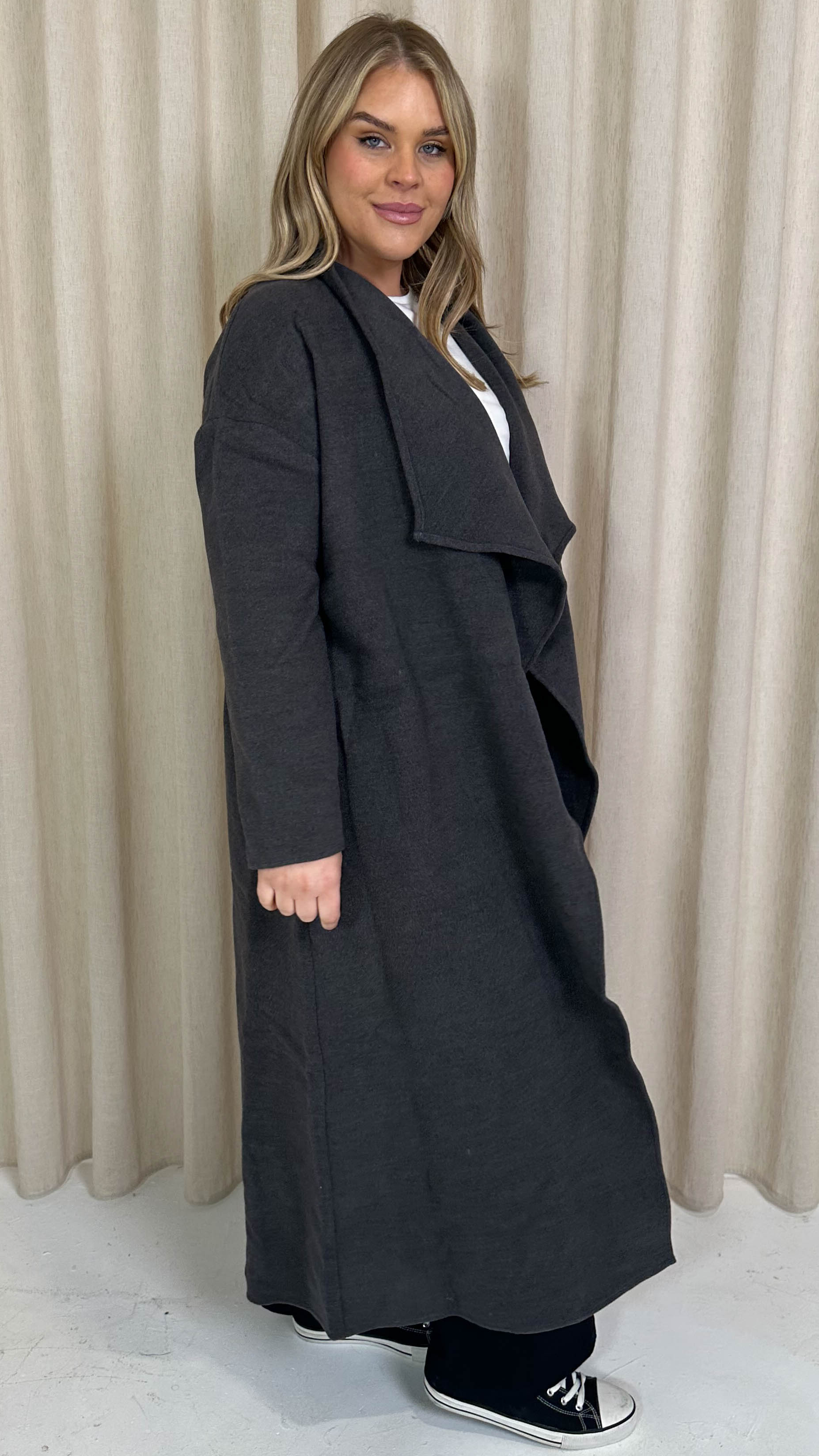 CurveWow Waterfall Maxi Coat Charcoal Grey
