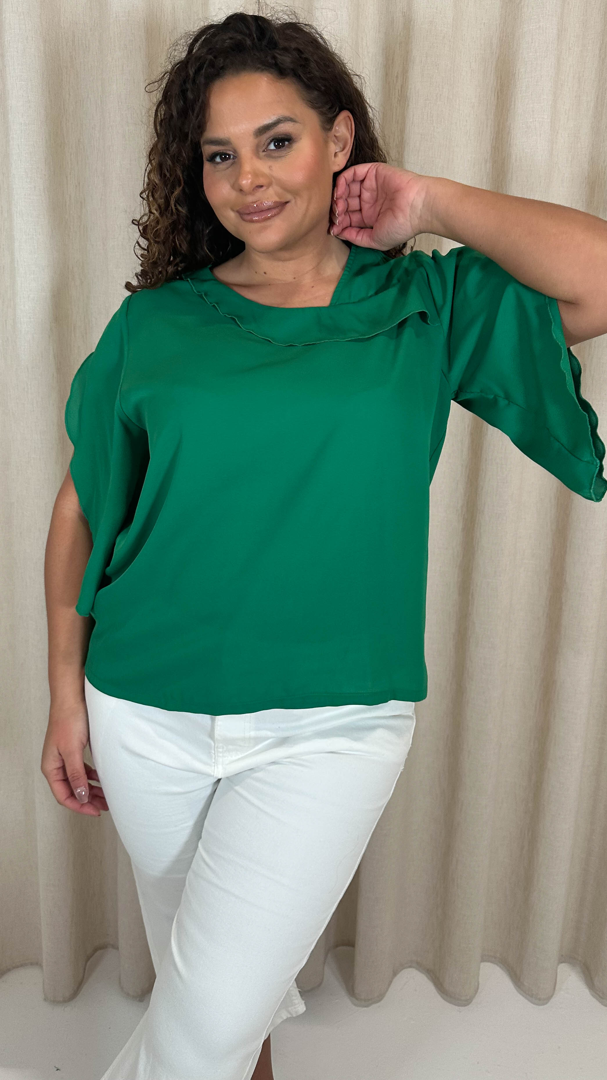 CurveWow Asymmetric Neck Top Green
