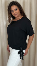 CurveWow Gold Shoulder Trim Tie Hem Top Black