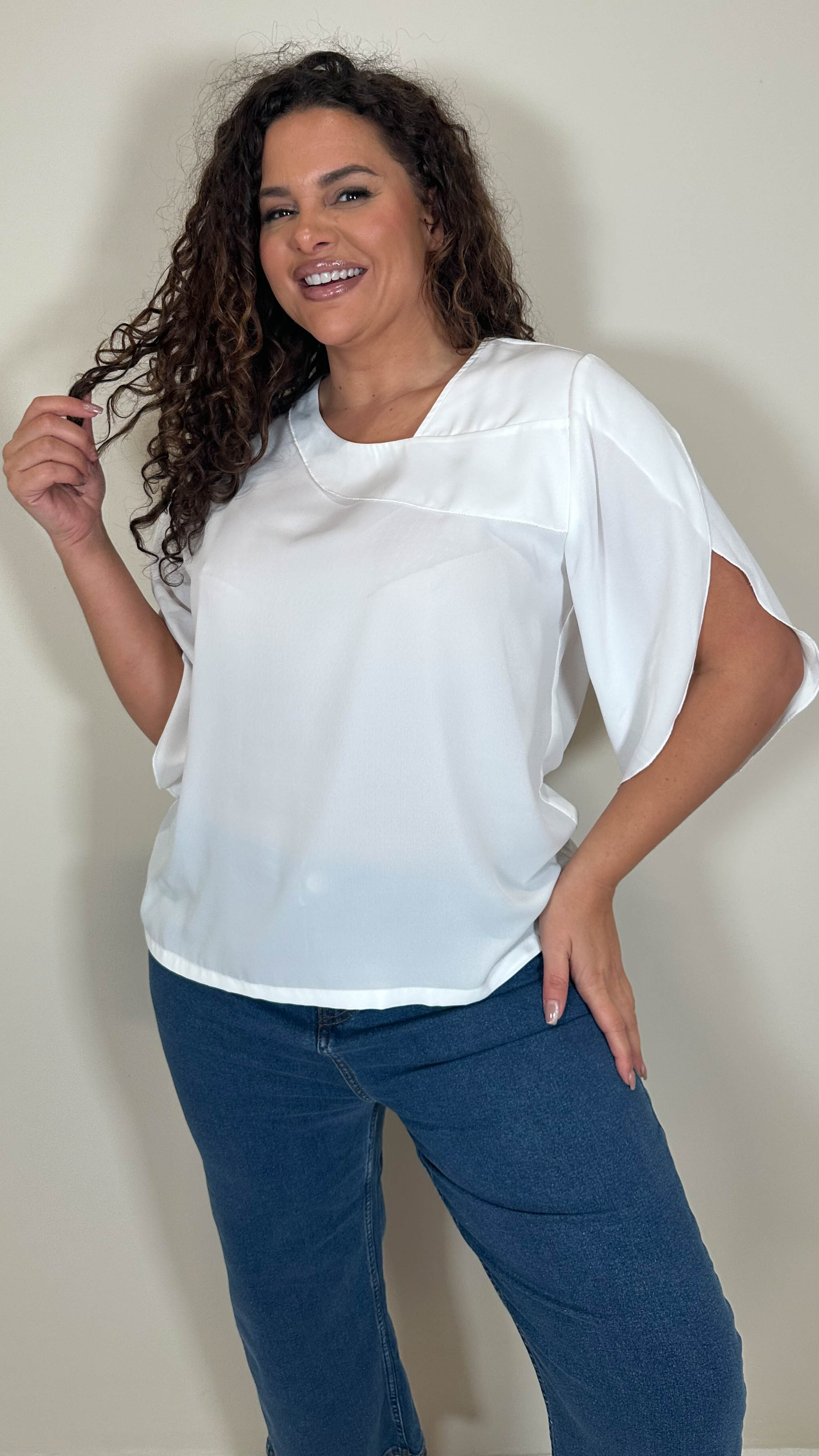 CurveWow Asymmetric Neck Top White