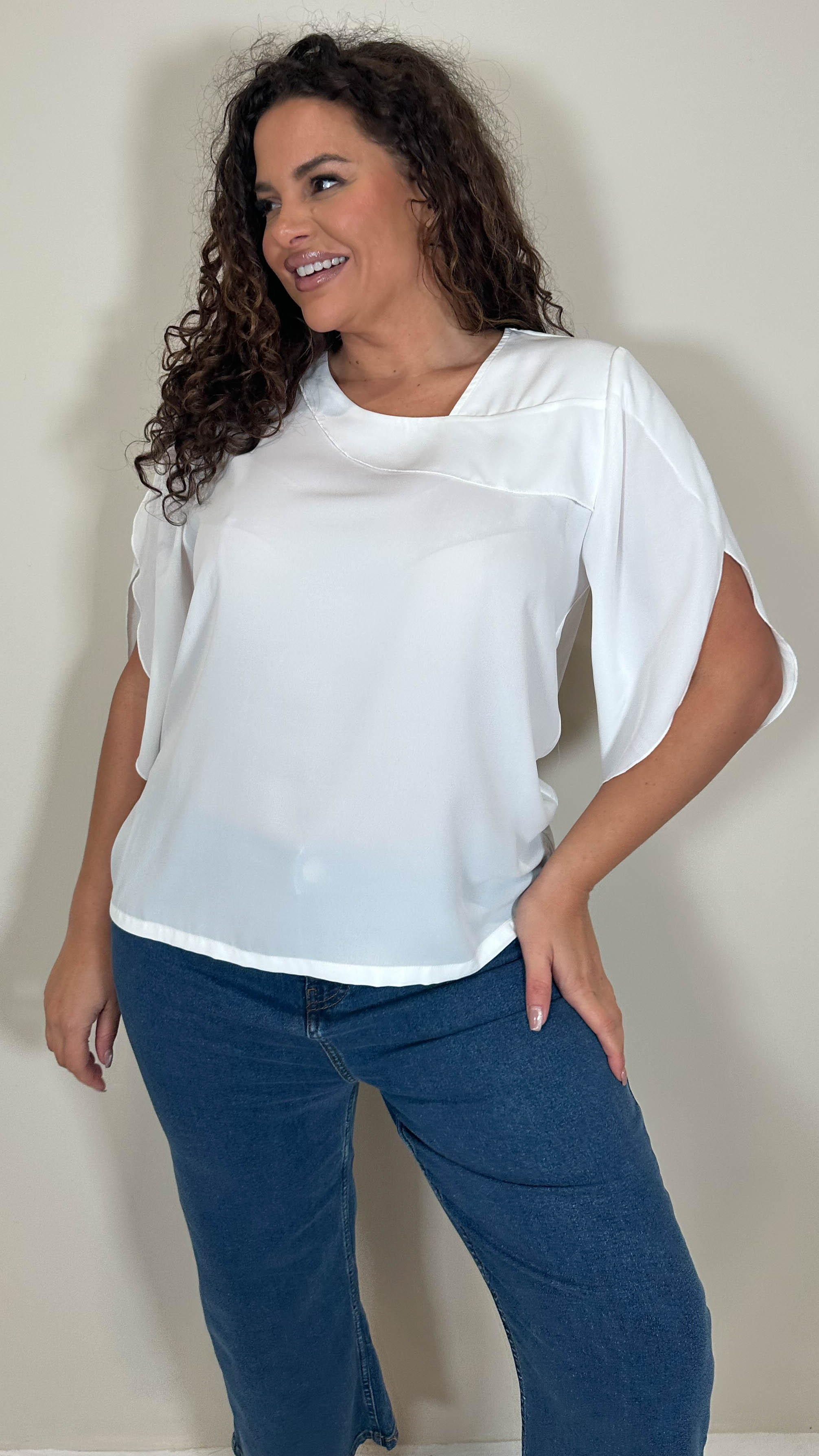 CurveWow Asymmetric Neck Top White