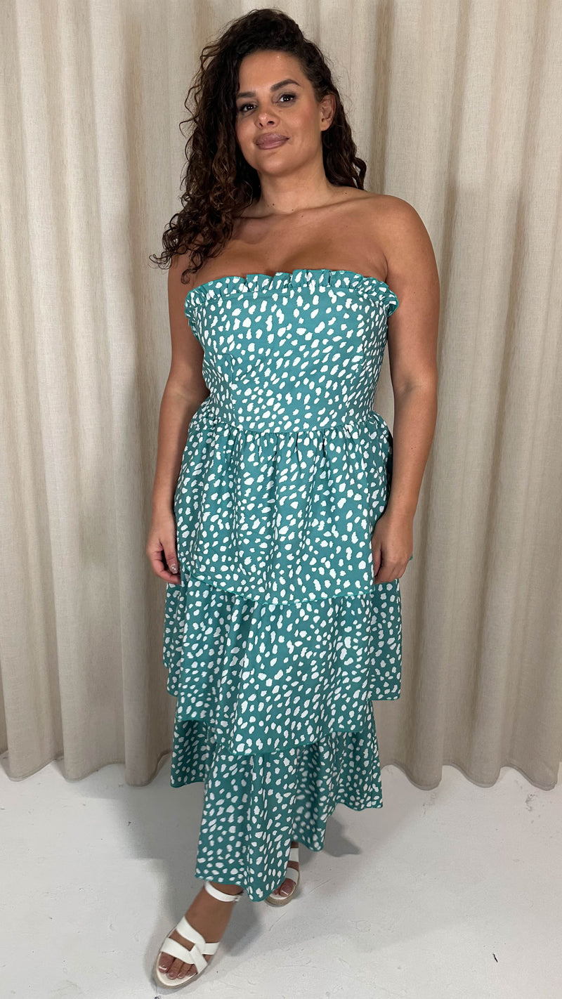 CurveWow Tiered Maxi Dress Green Smudge