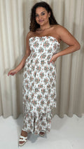 CurveWow Tiered Maxi Dress White Floral