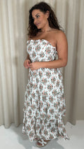 CurveWow Tiered Maxi Dress White Floral
