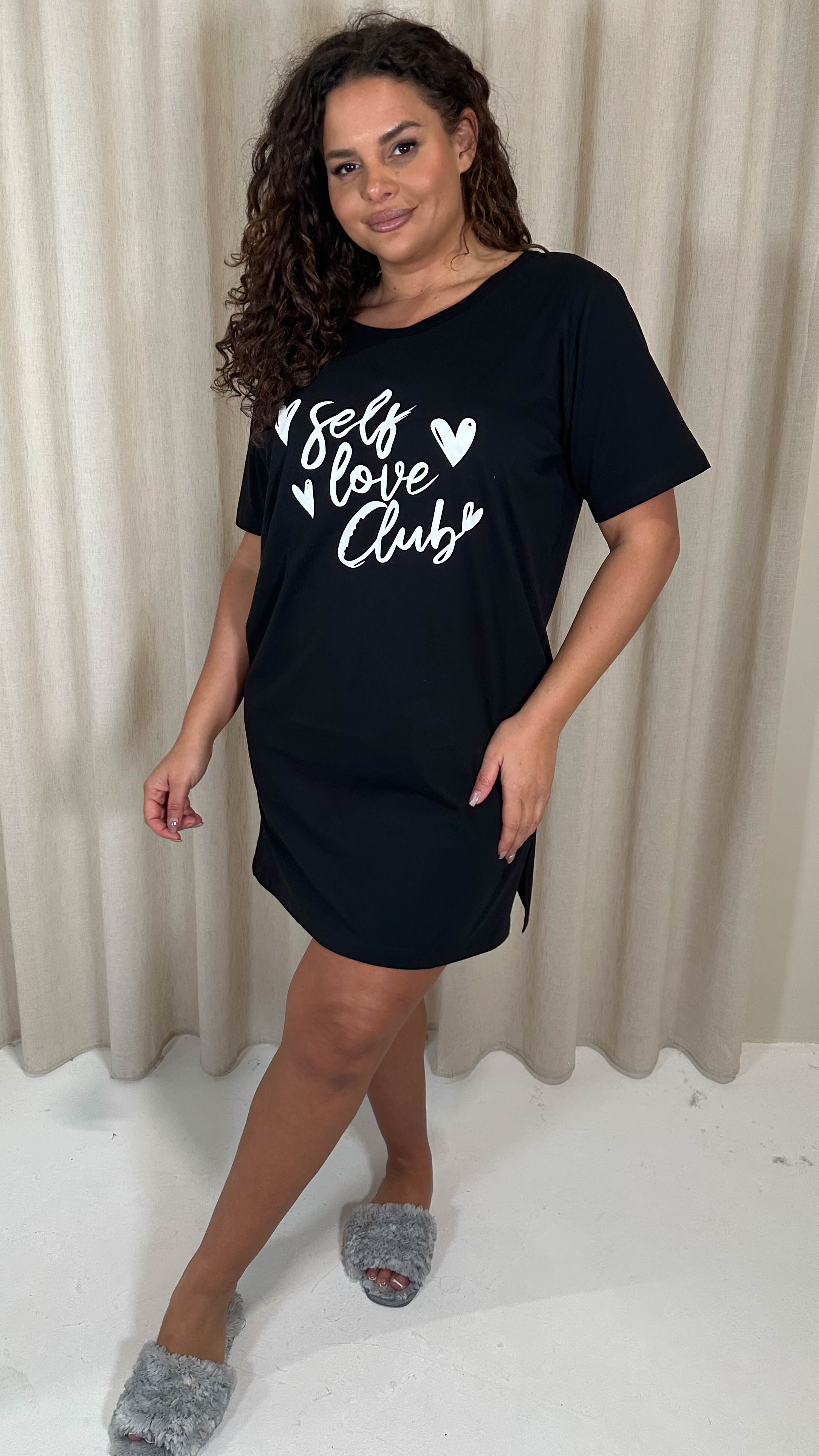 CurveWow Slogan Nightdress Black
