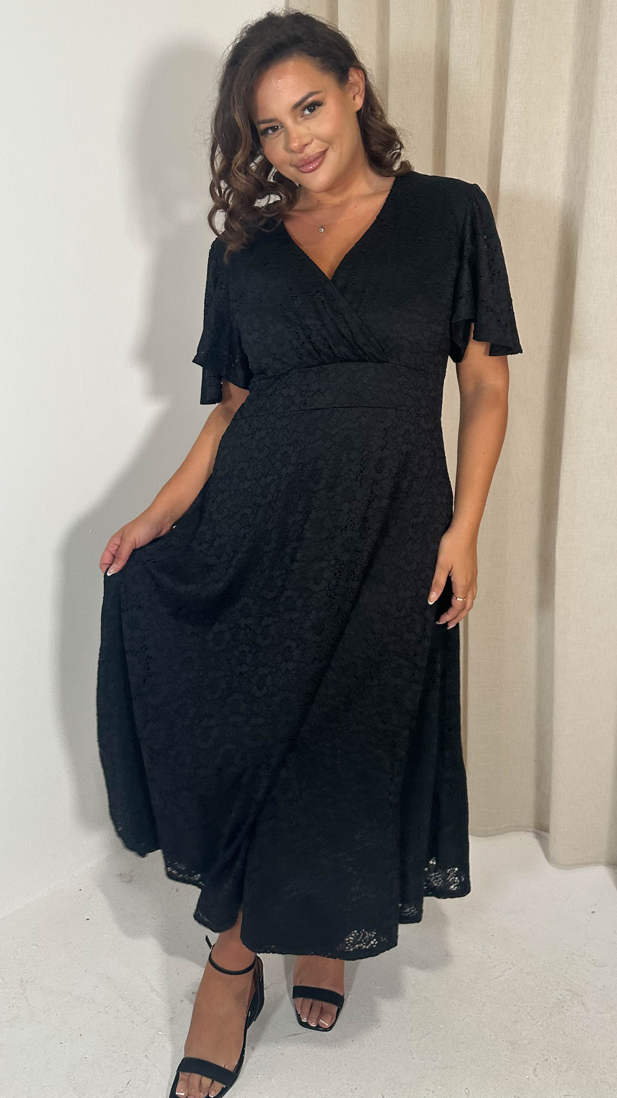 angel sleeve black dress Black Oasis Petite Twist Front Angel Sleeve Maxi Bridesmaid Dress