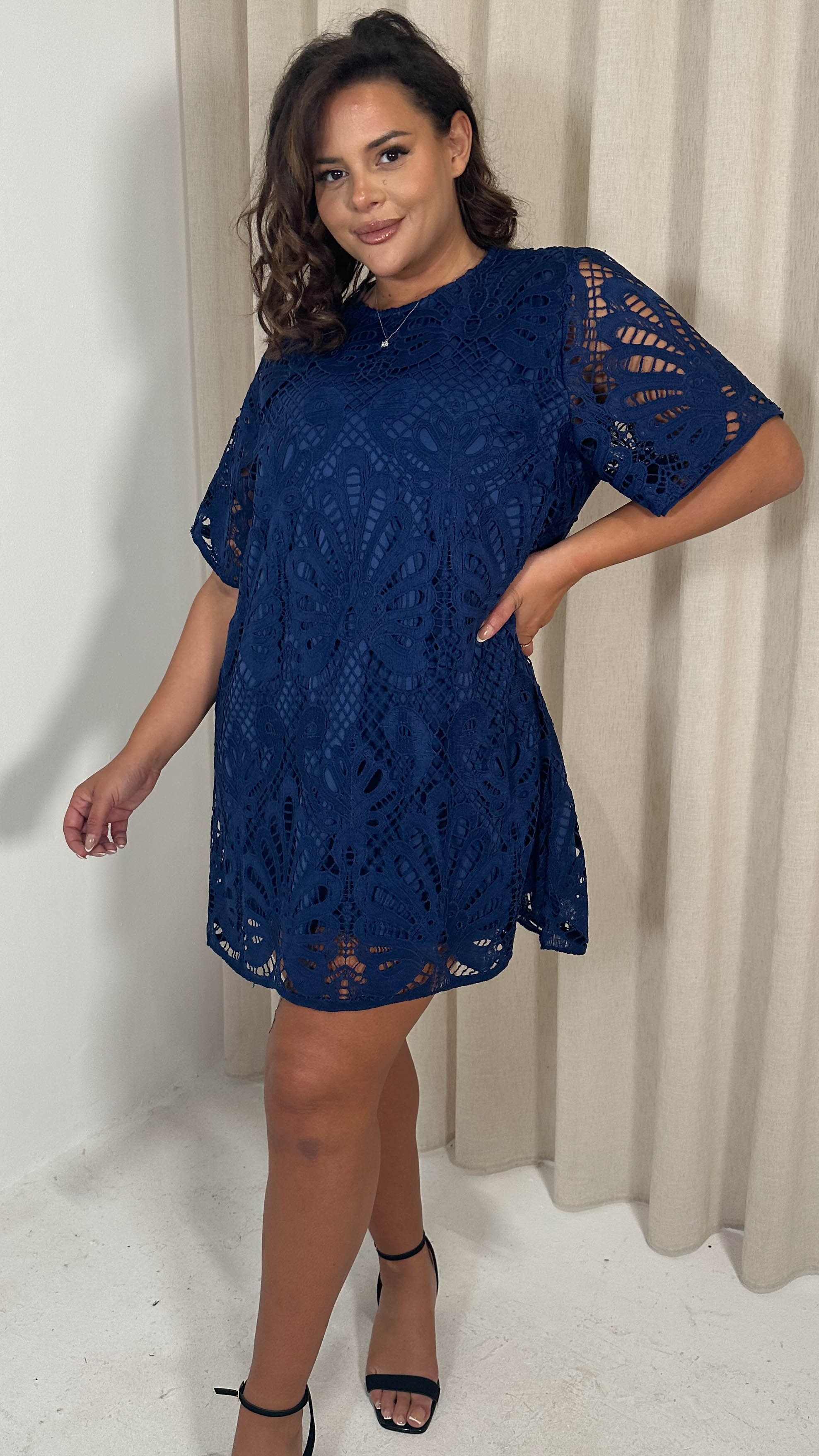 CurveWow Guipure Lace Shift Dress Navy Curvewow CurveWow Guipure Lace Shift Dress Navy Curvewow