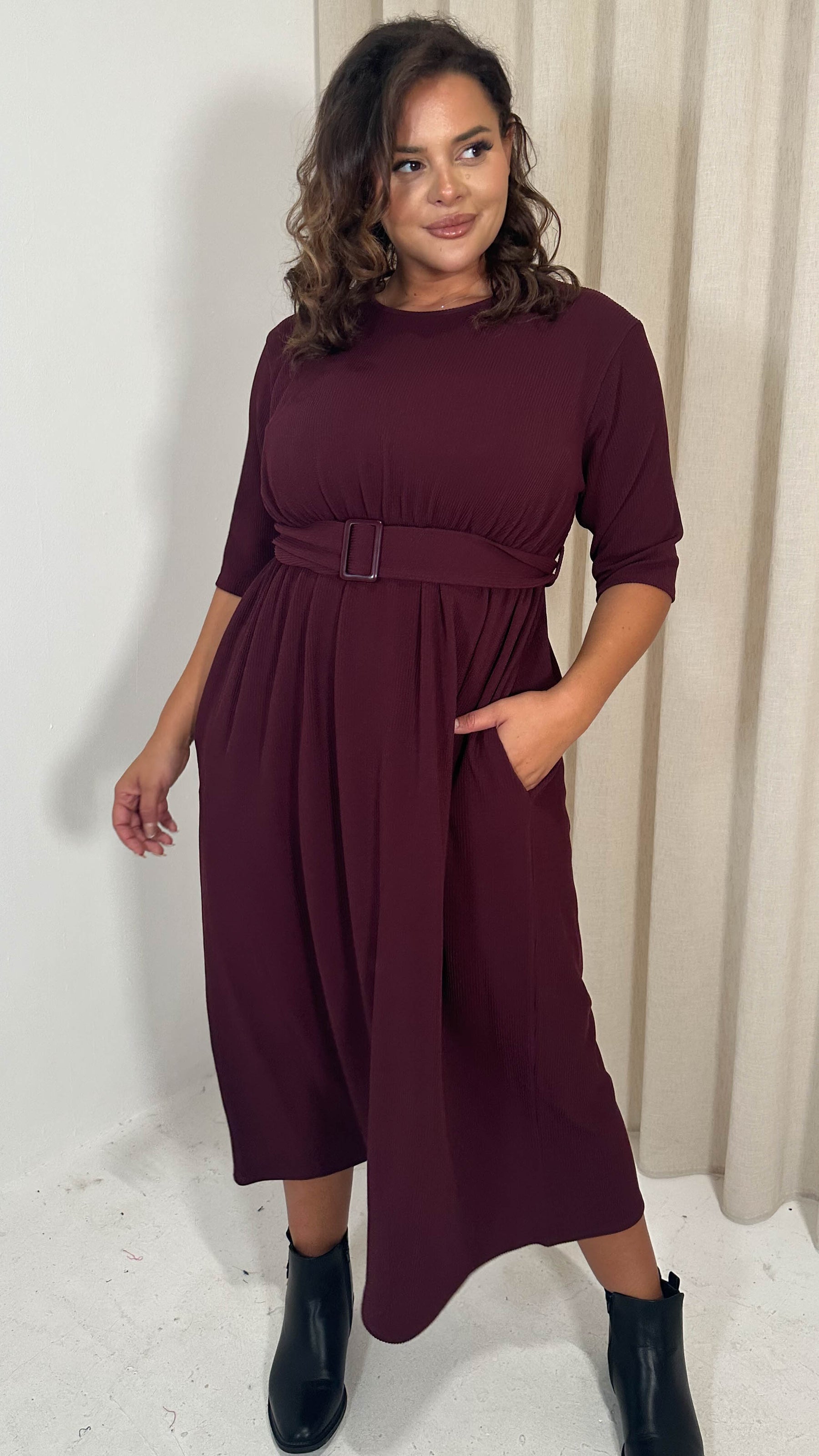 midi dress with elbow length sleeves Women's Puff Elbow Sleeve Embroidered Midi Dress