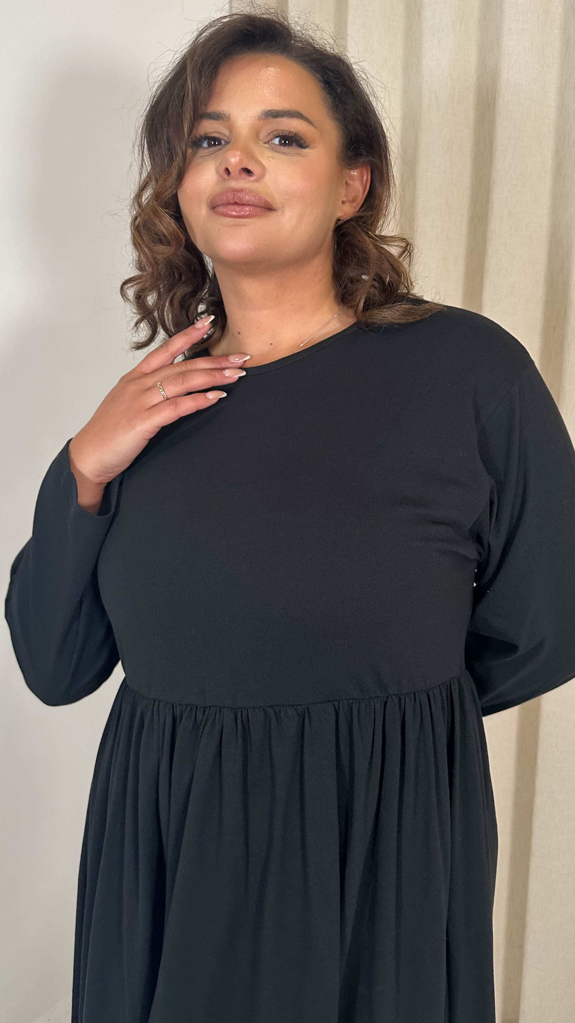 CurveWow Elasticated Waist Midi Dress Black