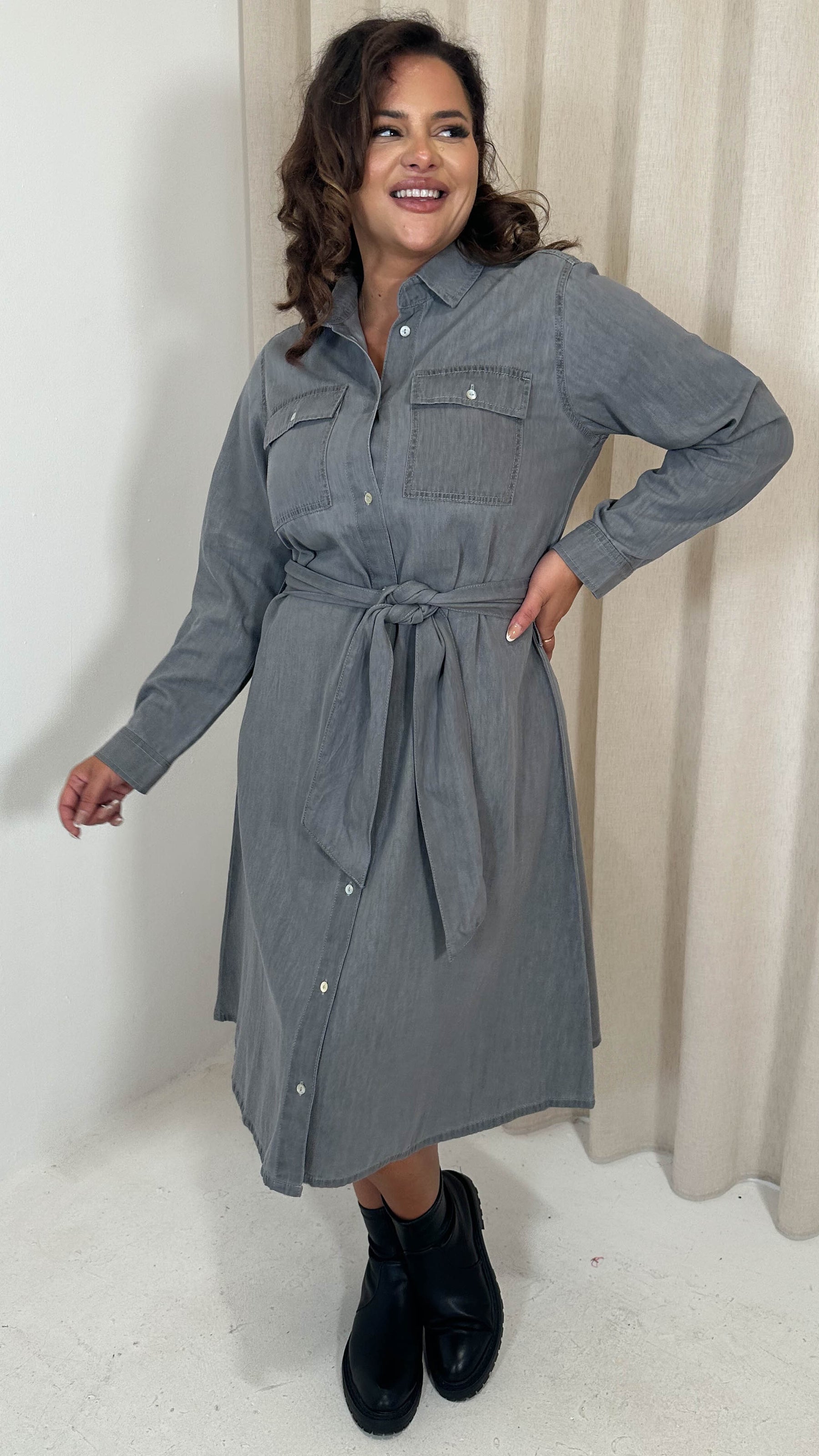 grey oversized shirt dress The Laundry Room Oversized Coors Cowboy Hat Shirt Dress