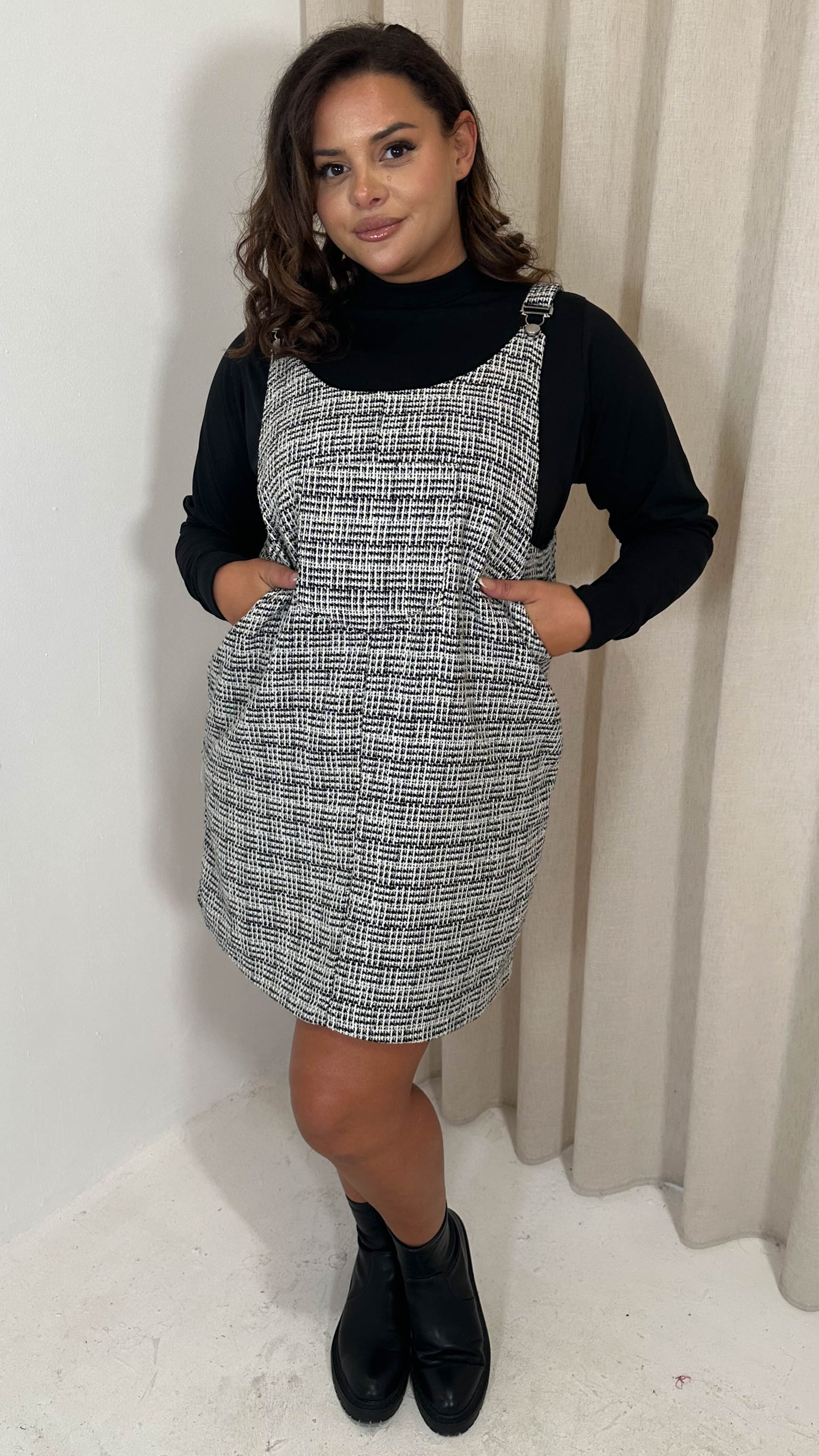 grey check pinafore dress The Ragged Priest