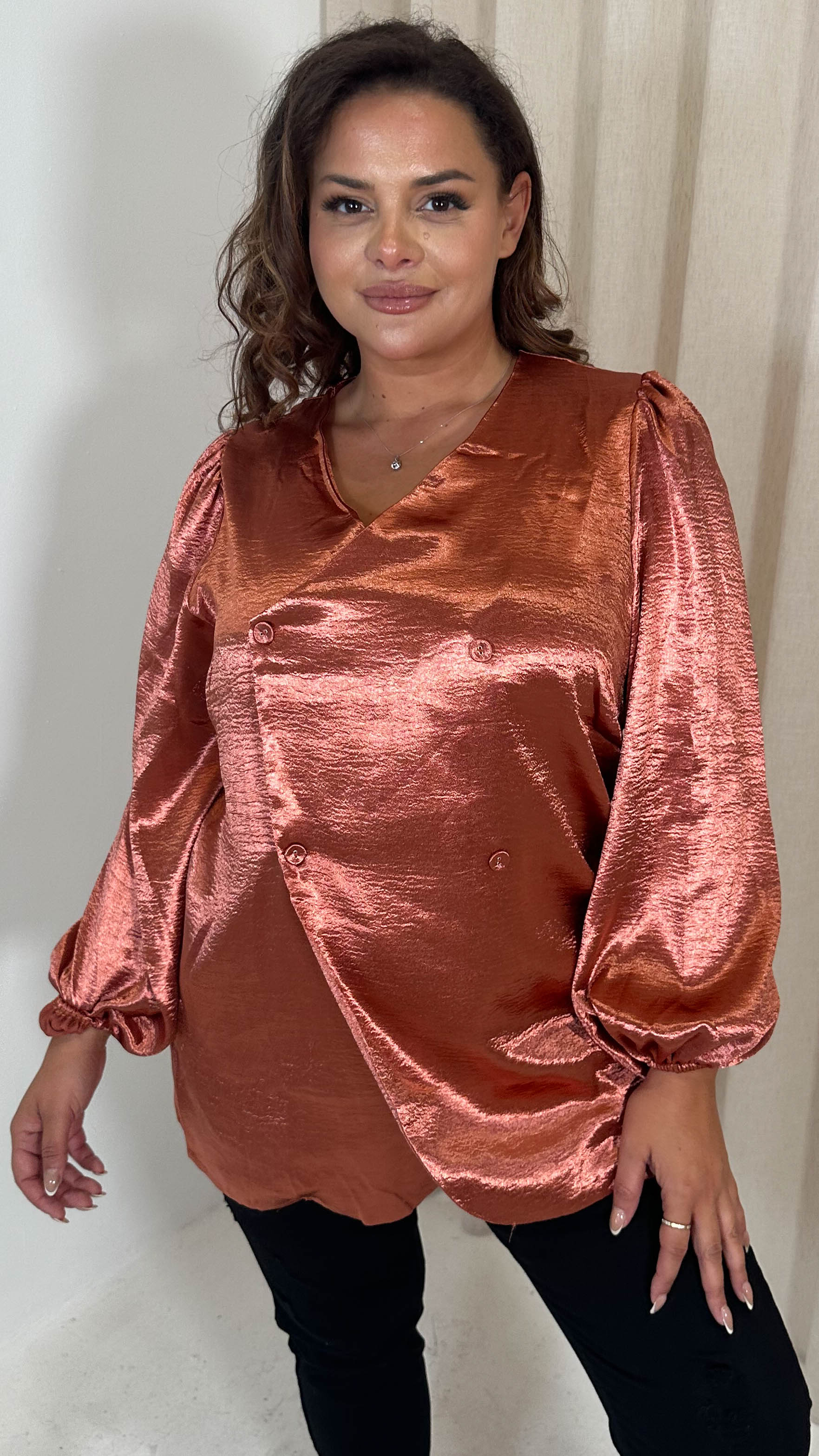 rust satin blouse