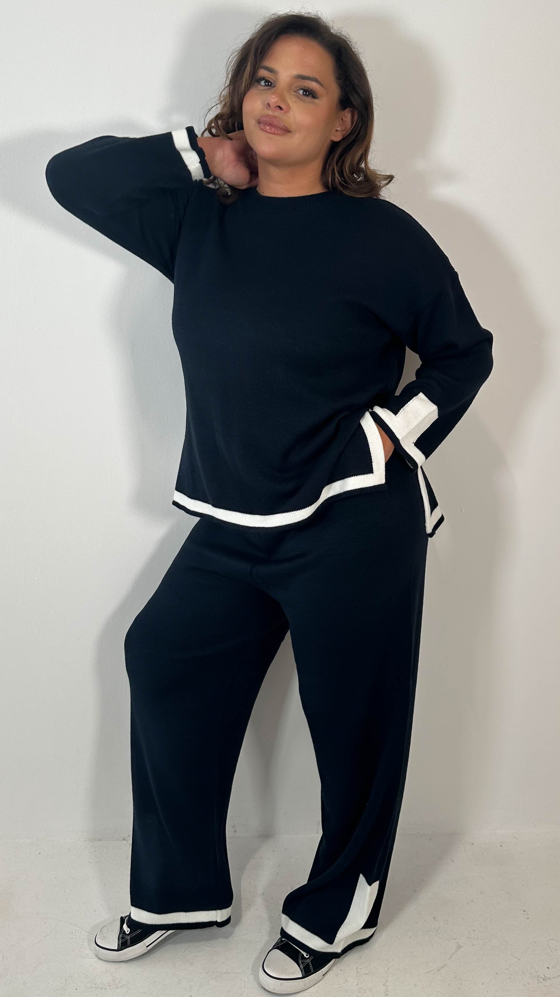 CurveWow Knitted Stripe Hem Co-Ord Navy