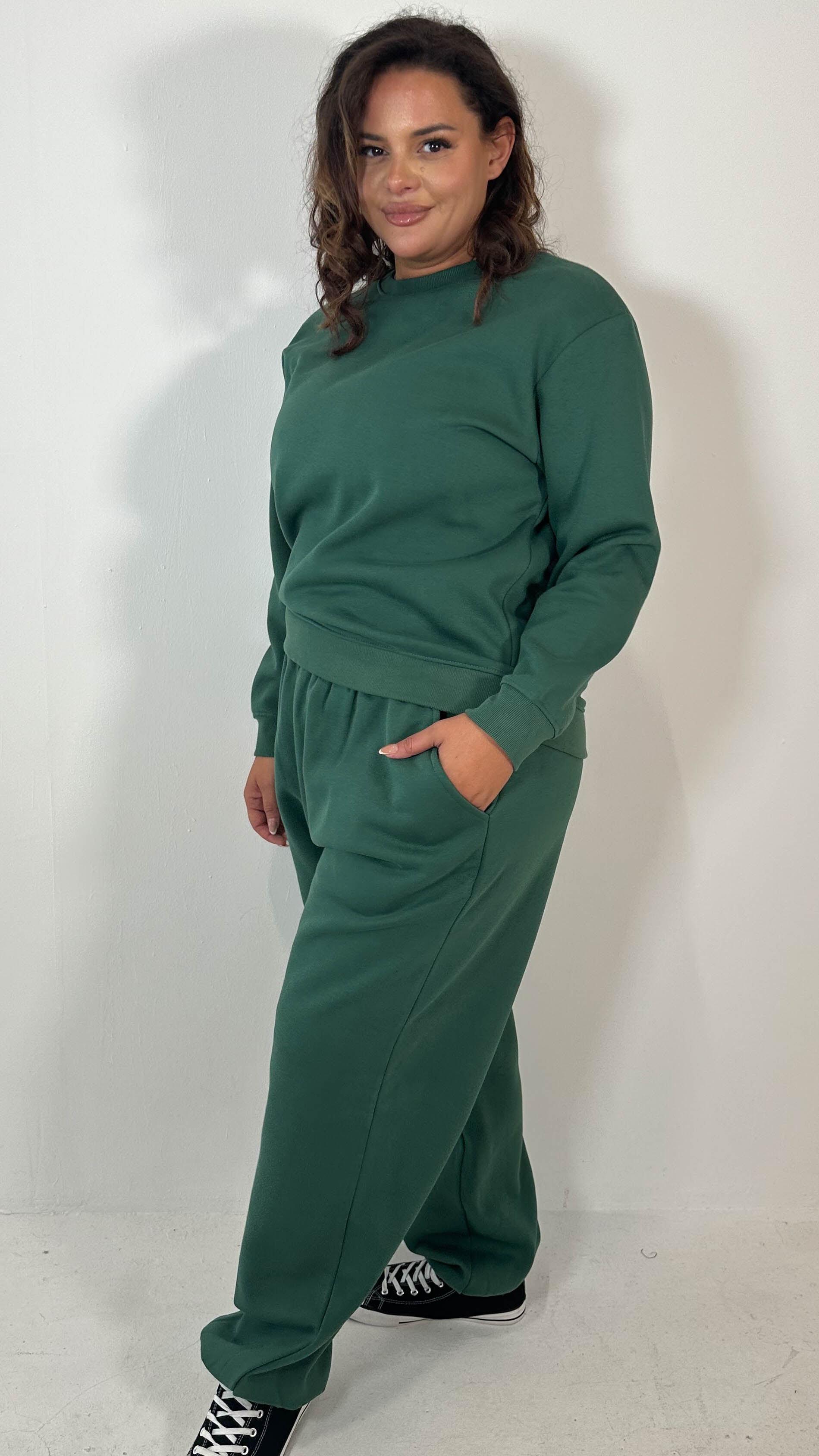 CurveWow Basic Crew Neck Sweat Green