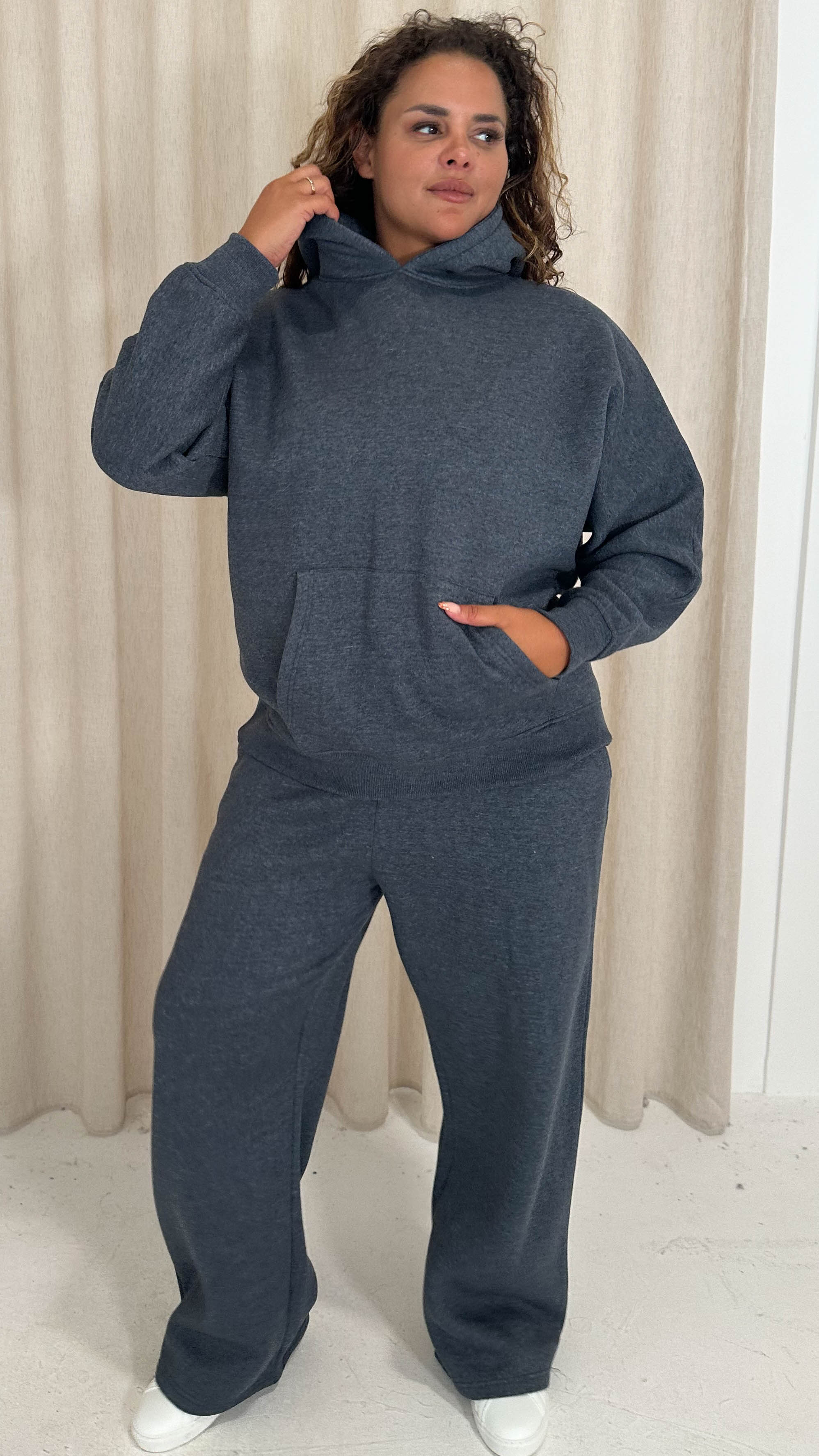 CurveWow Brush Back Dolman Sleeve Hoodie Grey