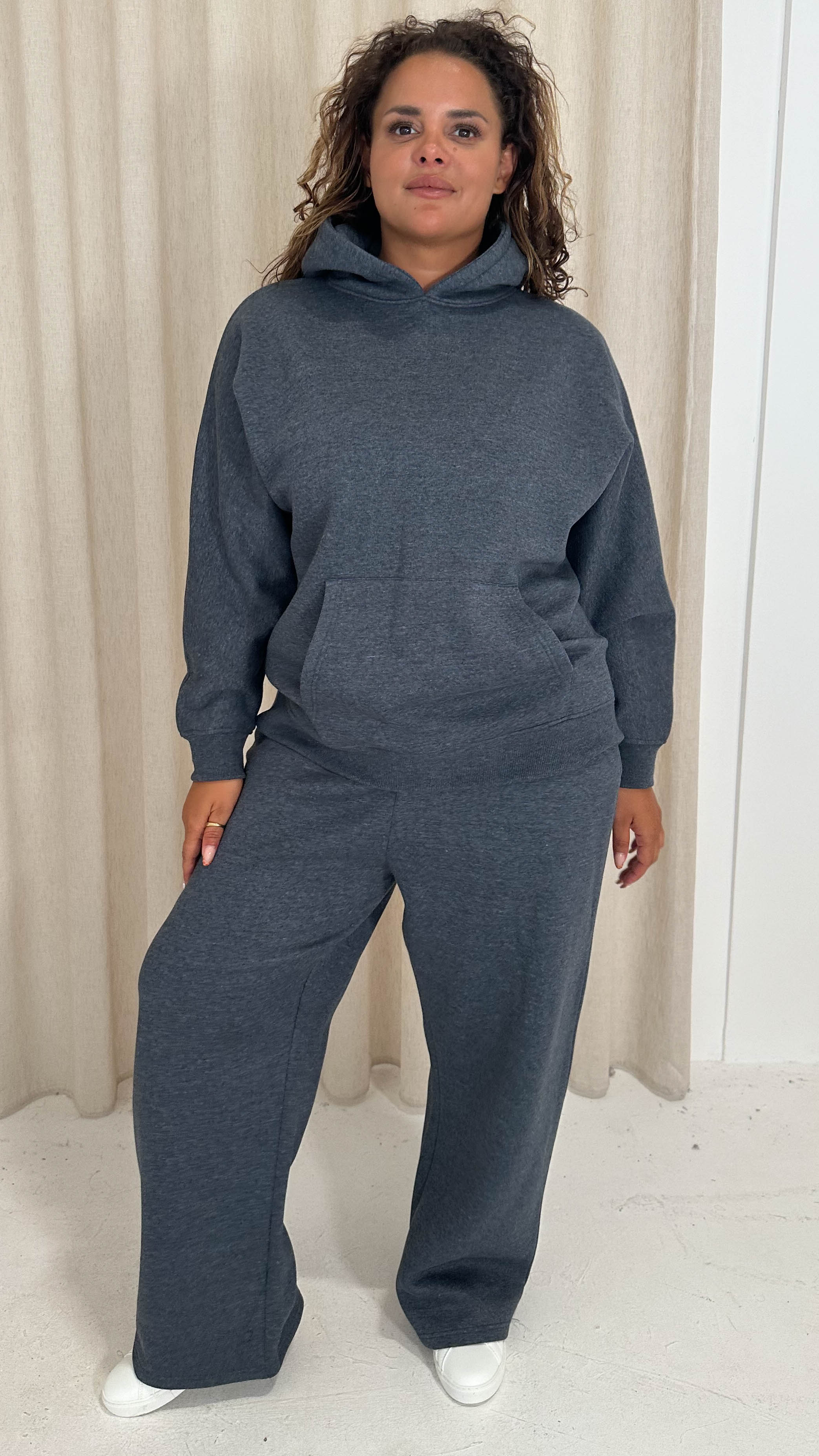 CurveWow Brush Back Dolman Sleeve Hoodie Grey