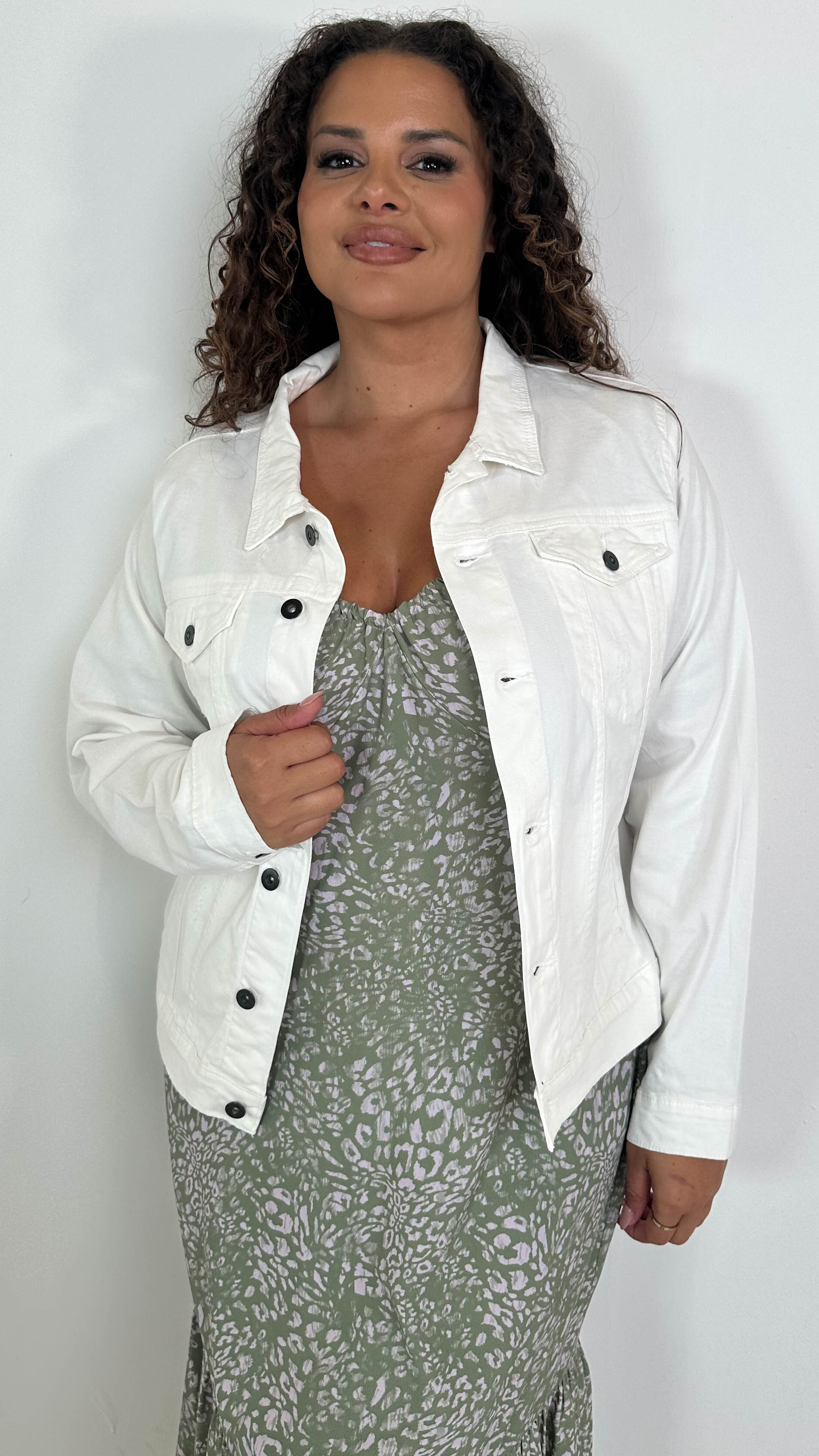CurveWow Distressed Denim Jacket White
