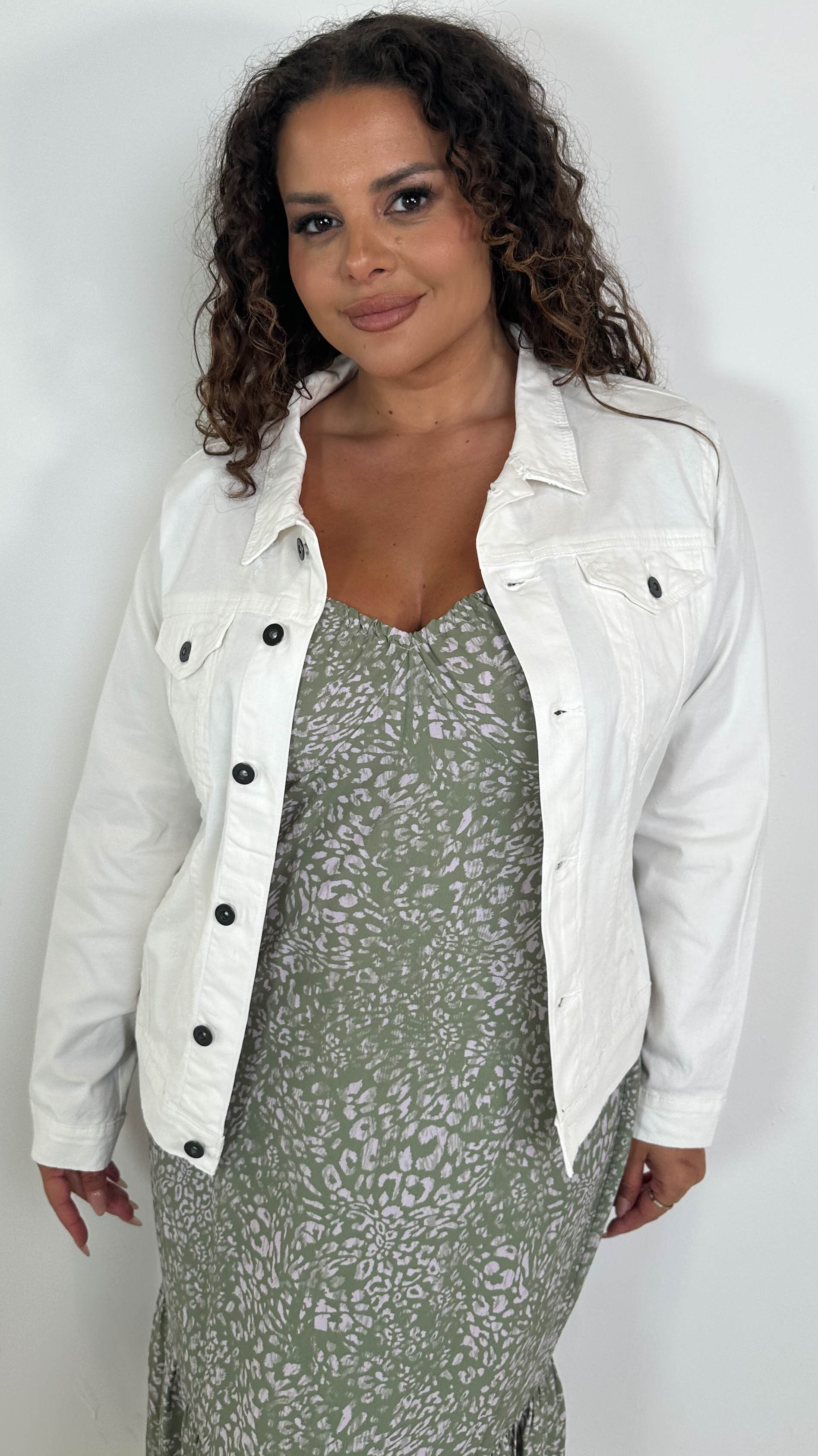 CurveWow Distressed Denim Jacket White