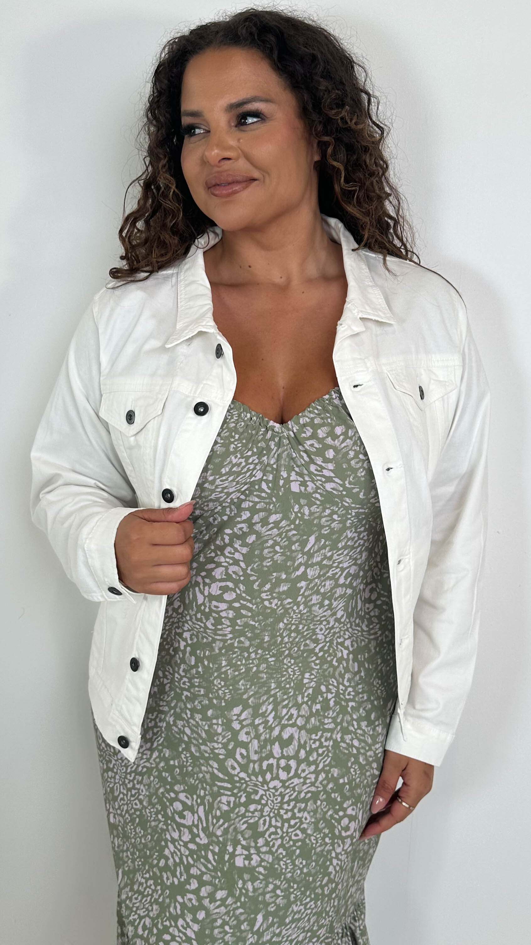 CurveWow Distressed Denim Jacket White