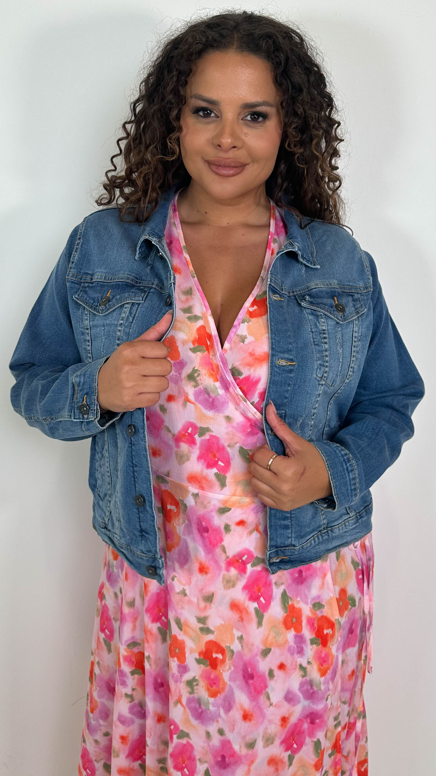 CurveWow Distressed Denim Jacket Light Blue Wash