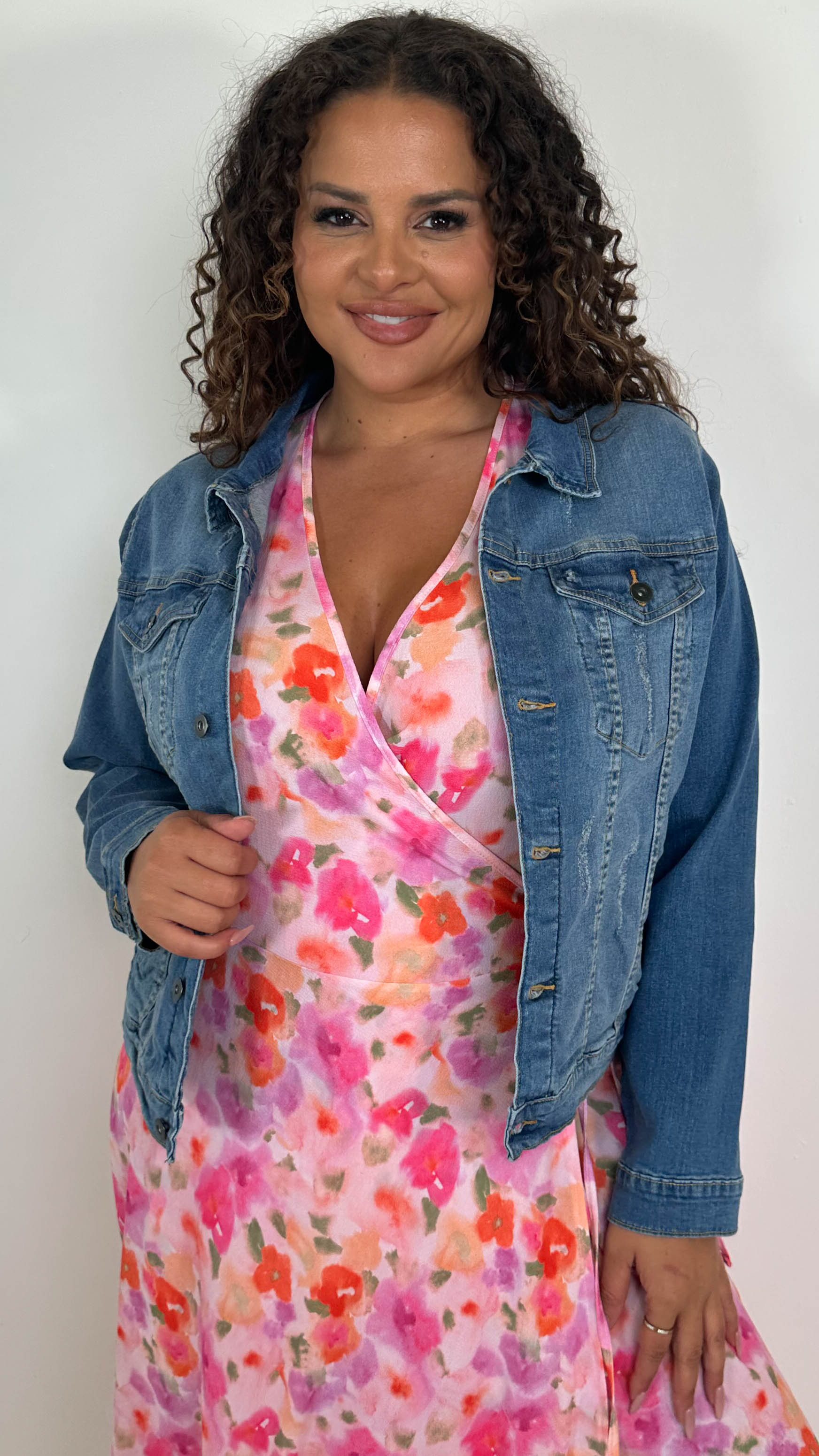 CurveWow Distressed Denim Jacket Light Blue Wash