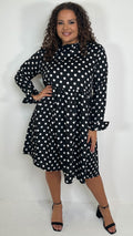 CurveWow High Neck Smock Dress White/Black Polka Dot