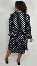 CurveWow High Neck Smock Dress White/Black Polka Dot