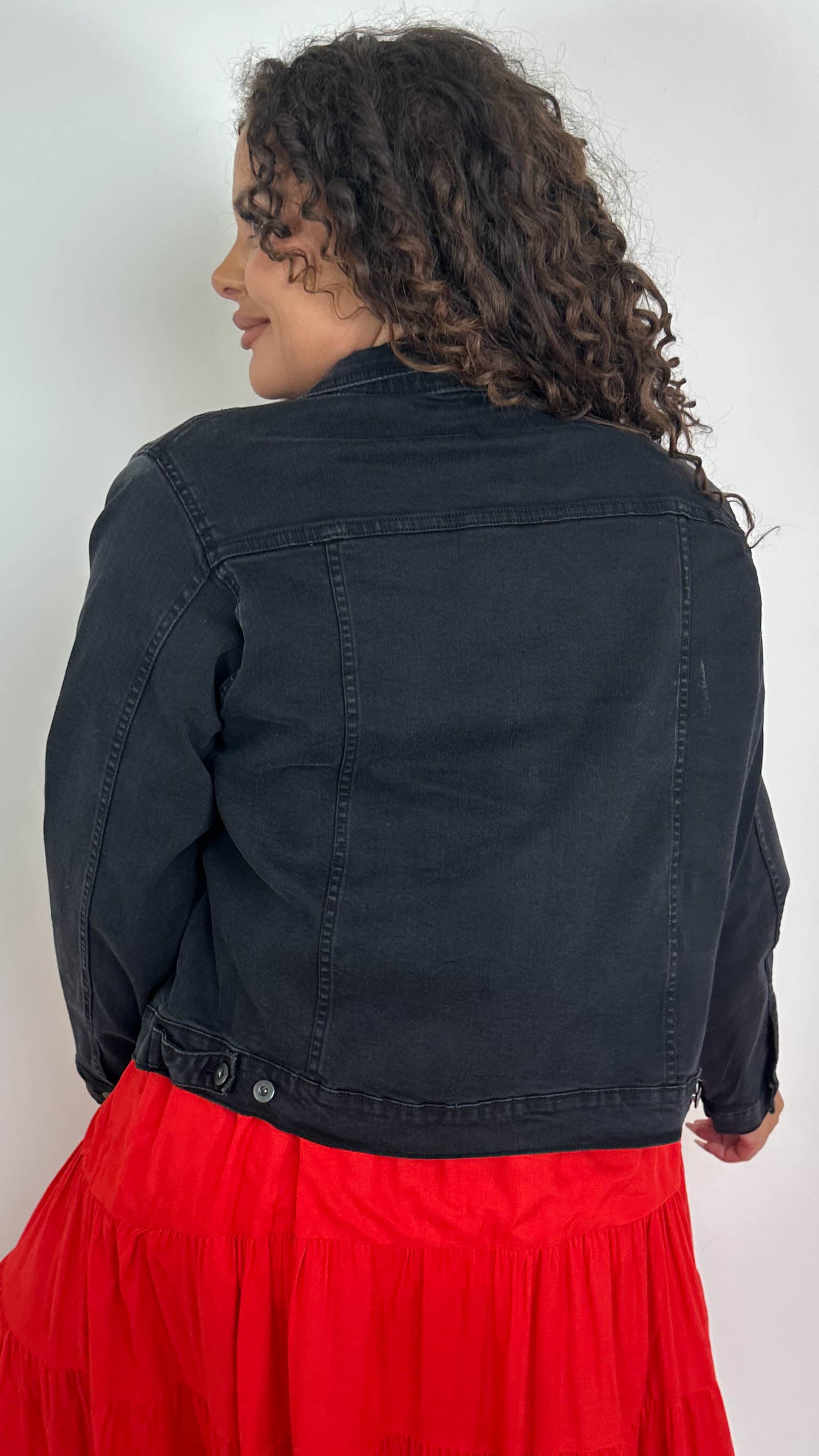 CurveWow Distressed Denim Jacket Washed Black