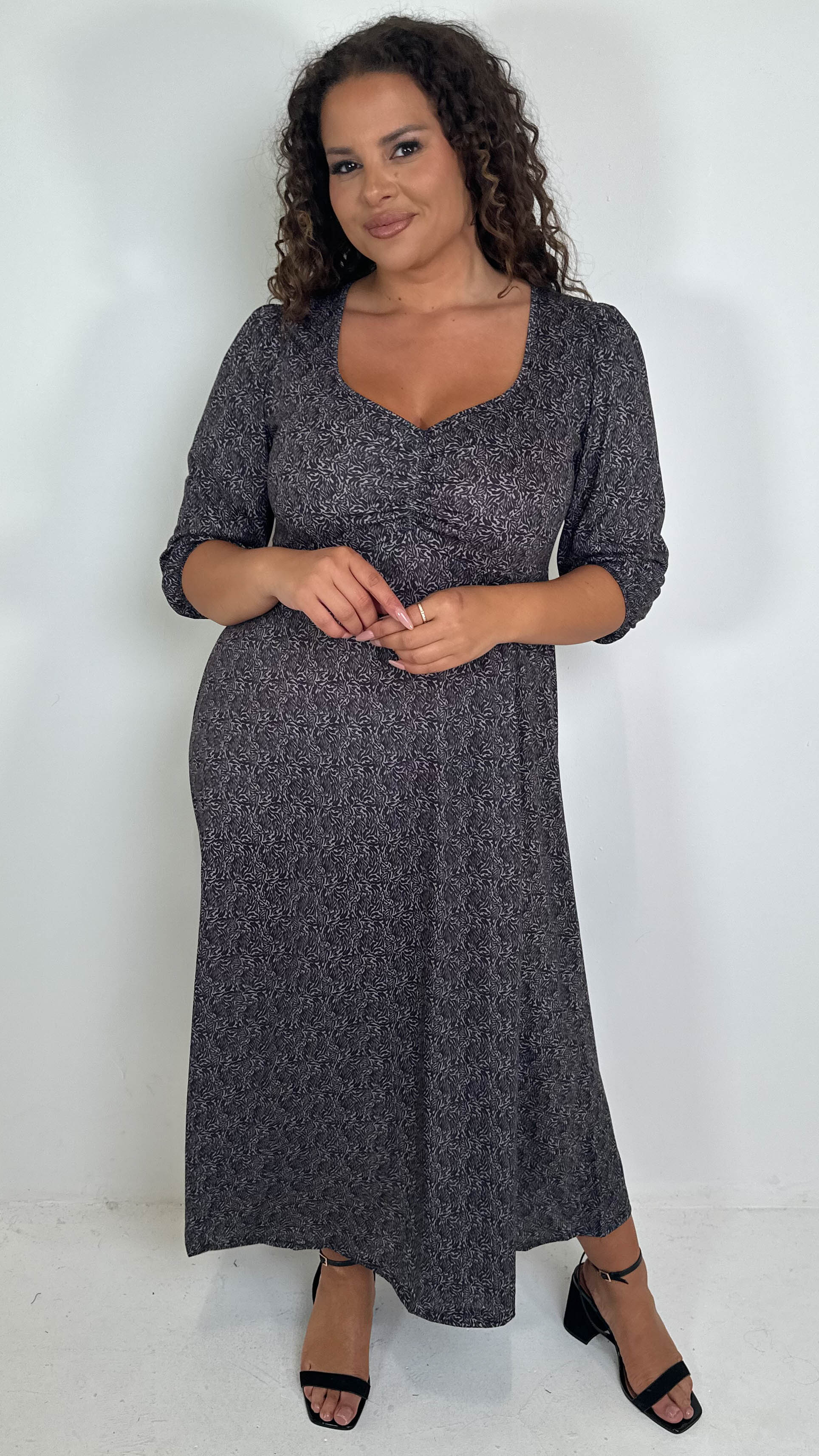 CurveWow Sweetheart Split Front Midaxi Dress Brown Animal