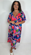 CurveWow Wrap Midi Dress Multi Abstract