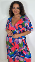 CurveWow Wrap Midi Dress Multi Abstract