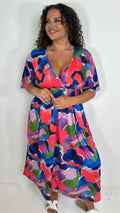 CurveWow Wrap Midi Dress Multi Abstract