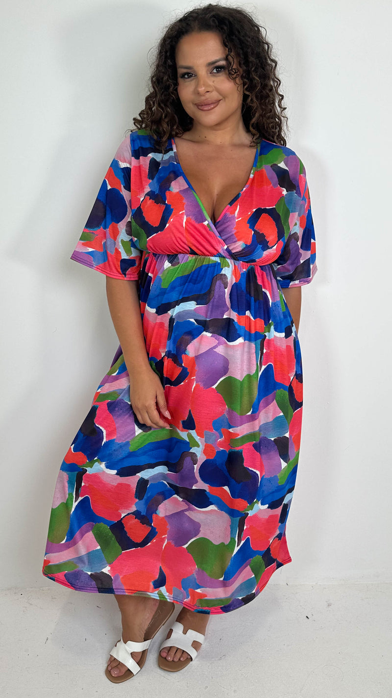 CurveWow Wrap Midi Dress Multi Abstract