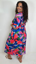 CurveWow Wrap Midi Dress Multi Abstract