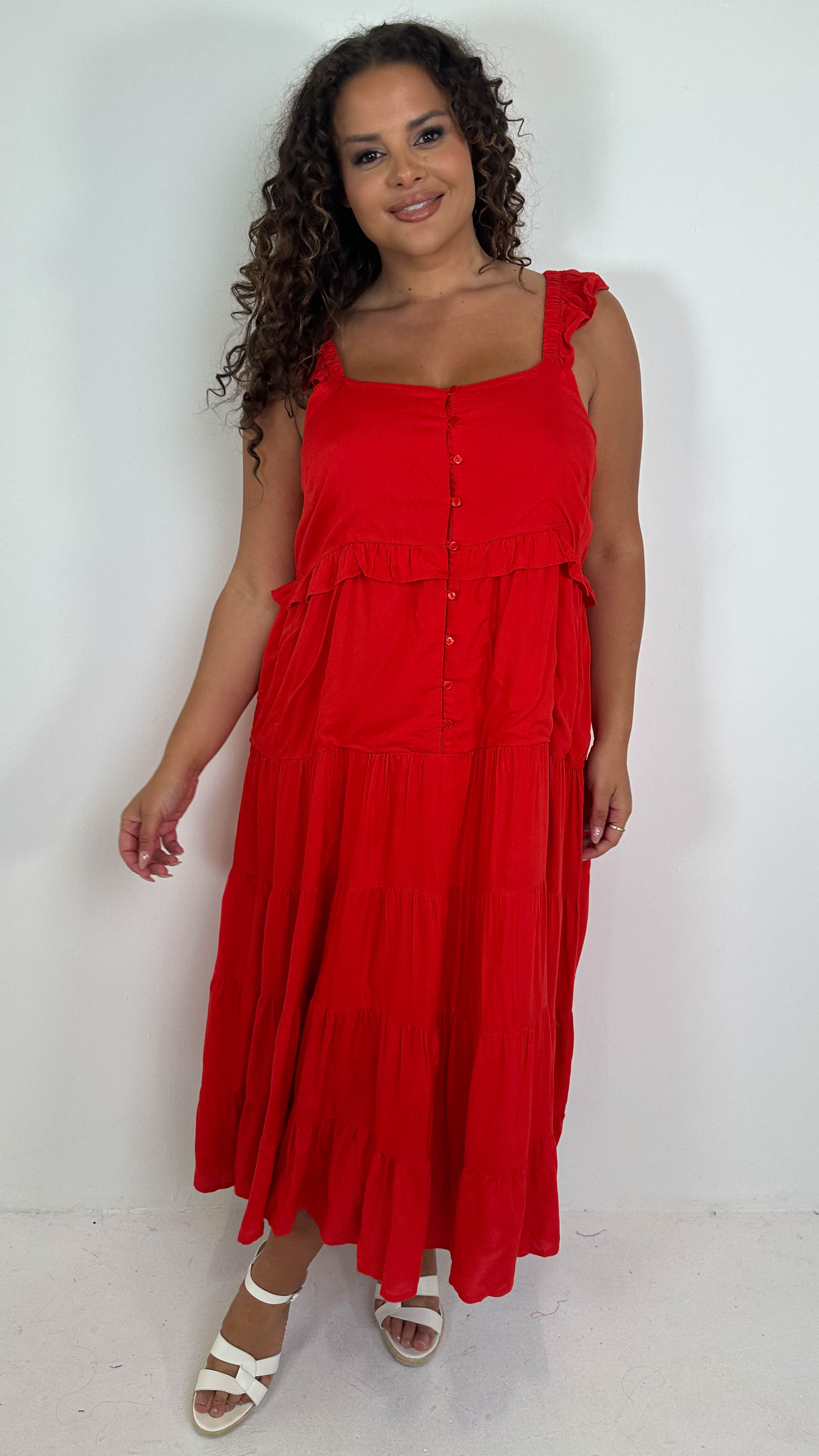 CurveWow Tiered Maxi Dress Red