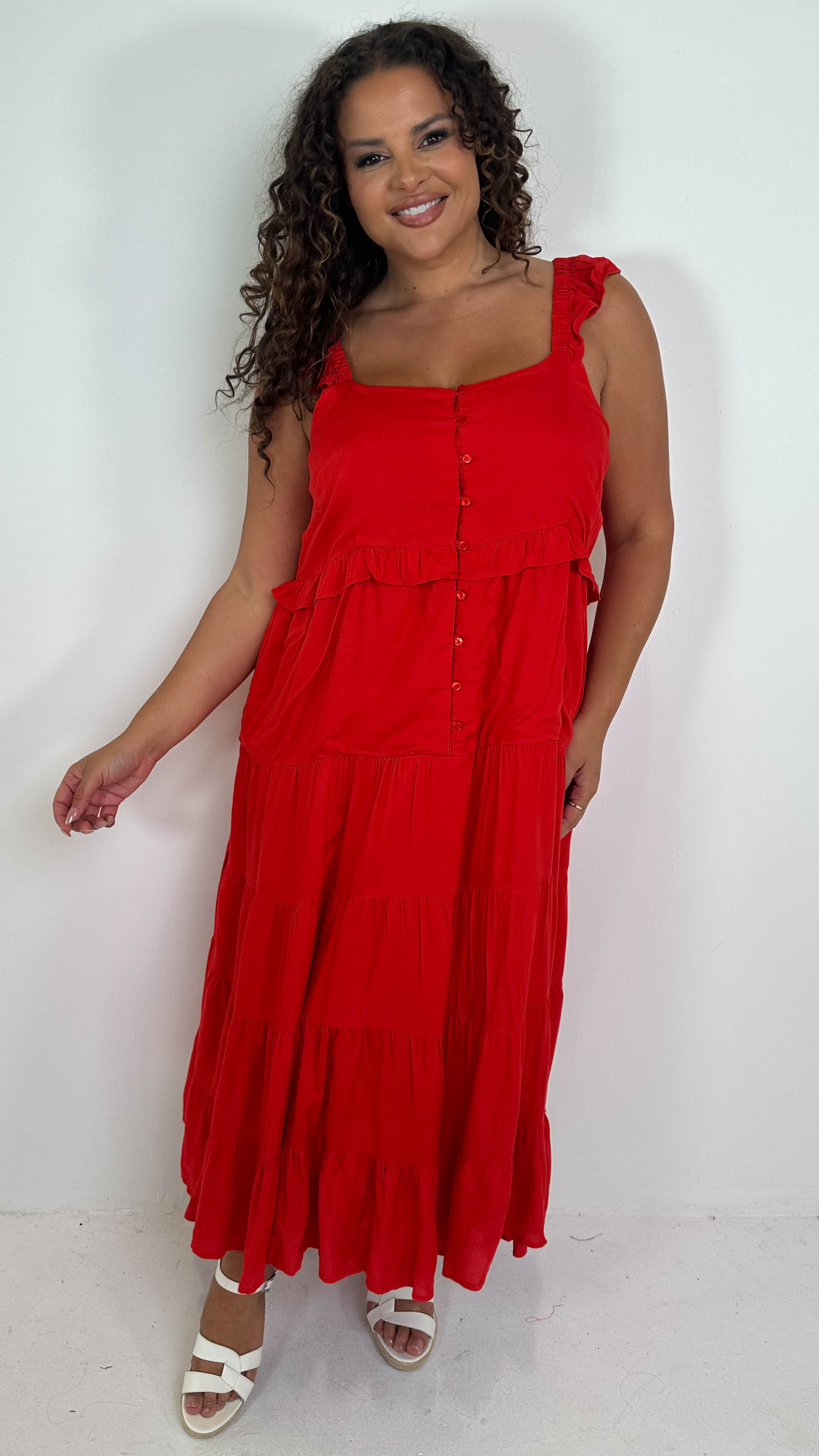 CurveWow Tiered Maxi Dress Red