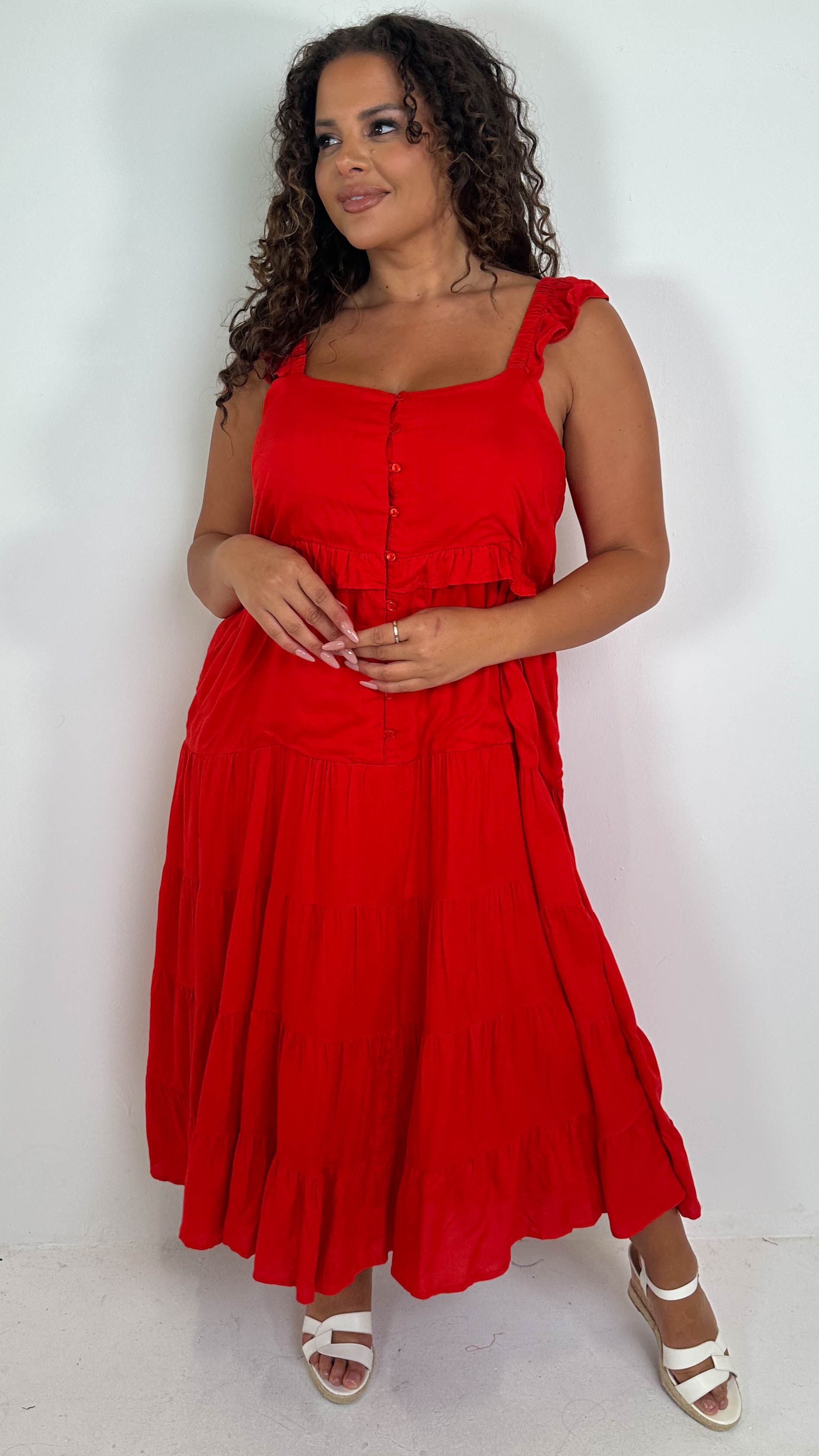 CurveWow Tiered Maxi Dress Red