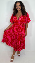CurveWow Short Sleeve Pleated Wrap Dress Red Print