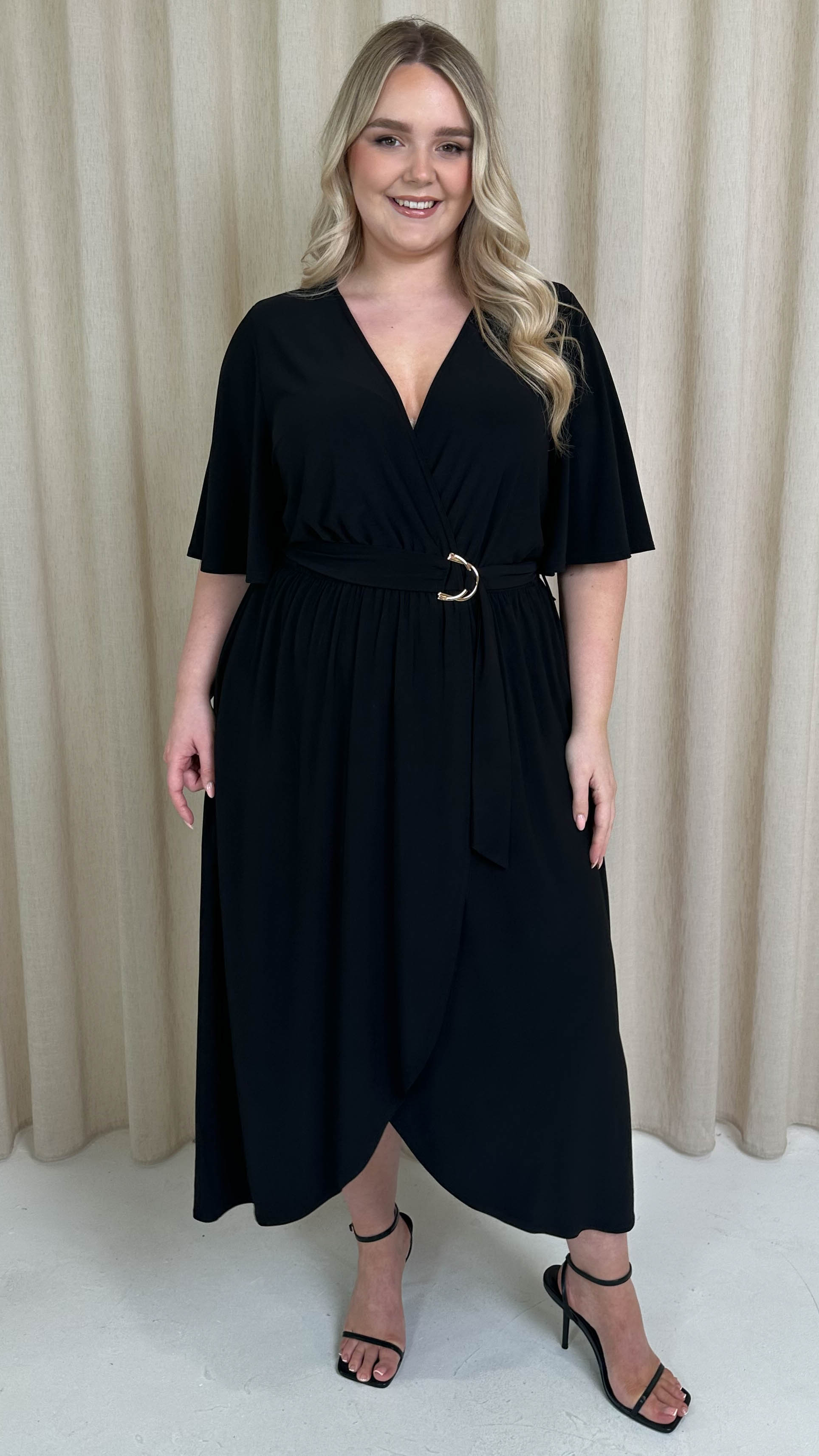 CurveWow D Ring Belted Wrap Dress Black