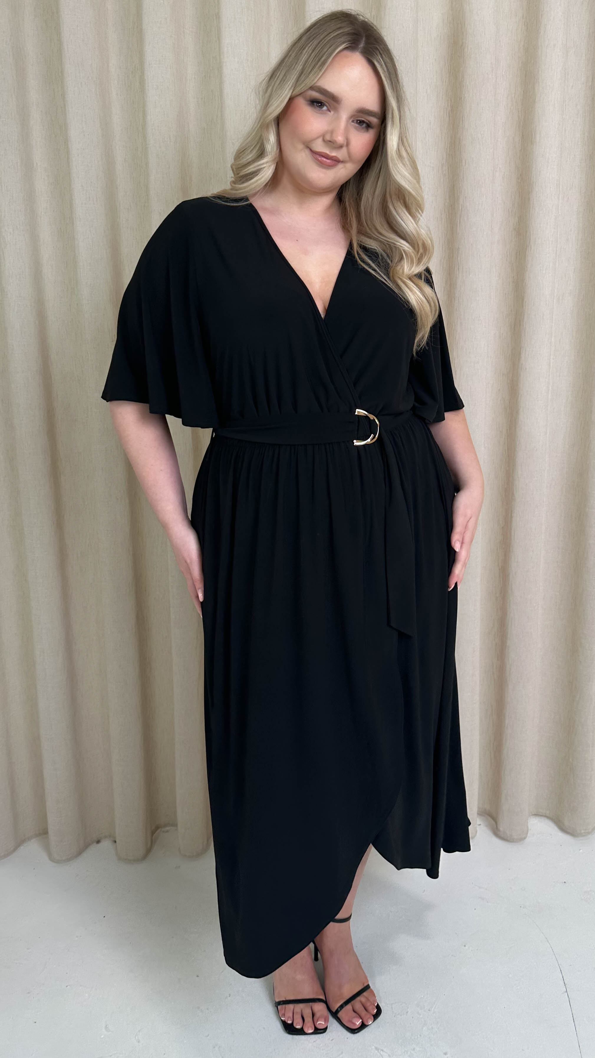CurveWow D Ring Belted Wrap Dress Black