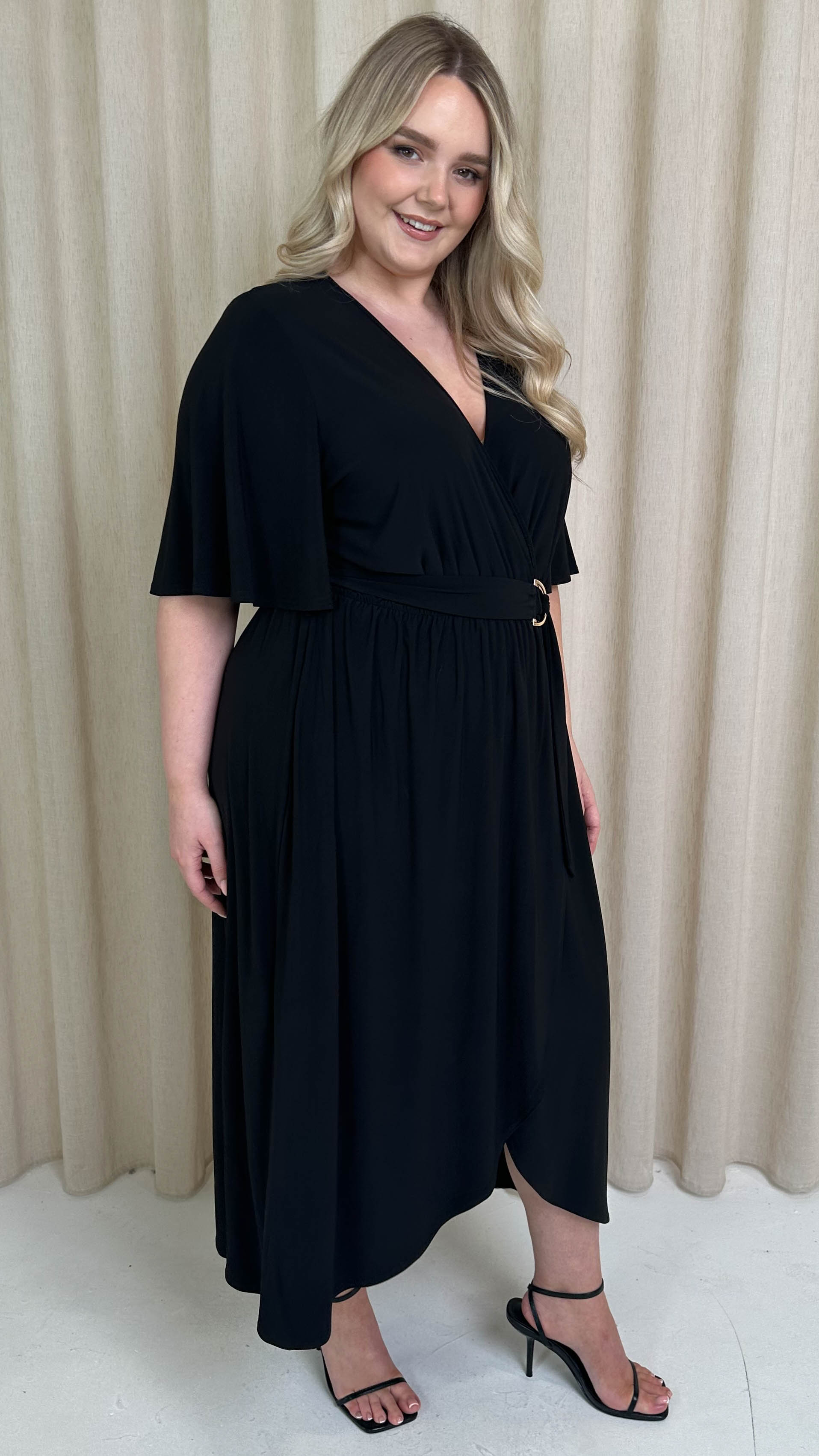 CurveWow D Ring Belted Wrap Dress Black