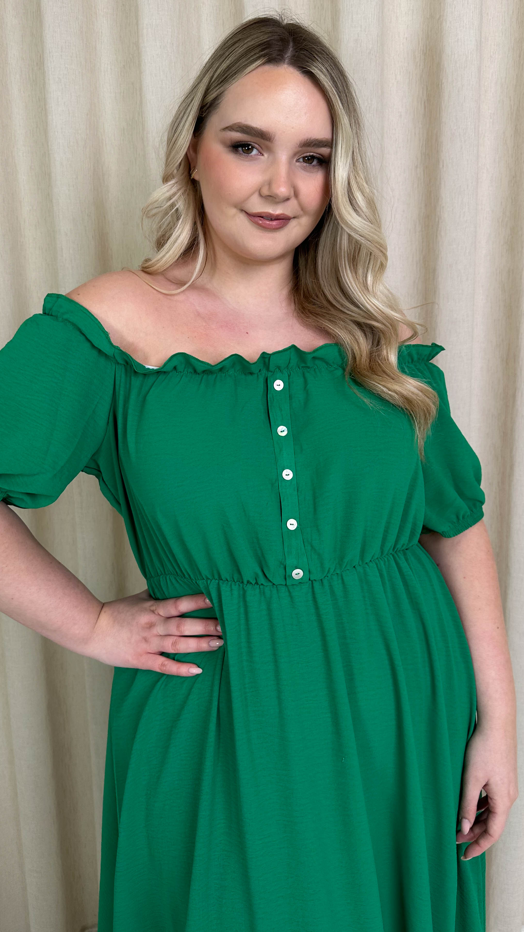 CurveWow Bardot Midi Dress Jade Green